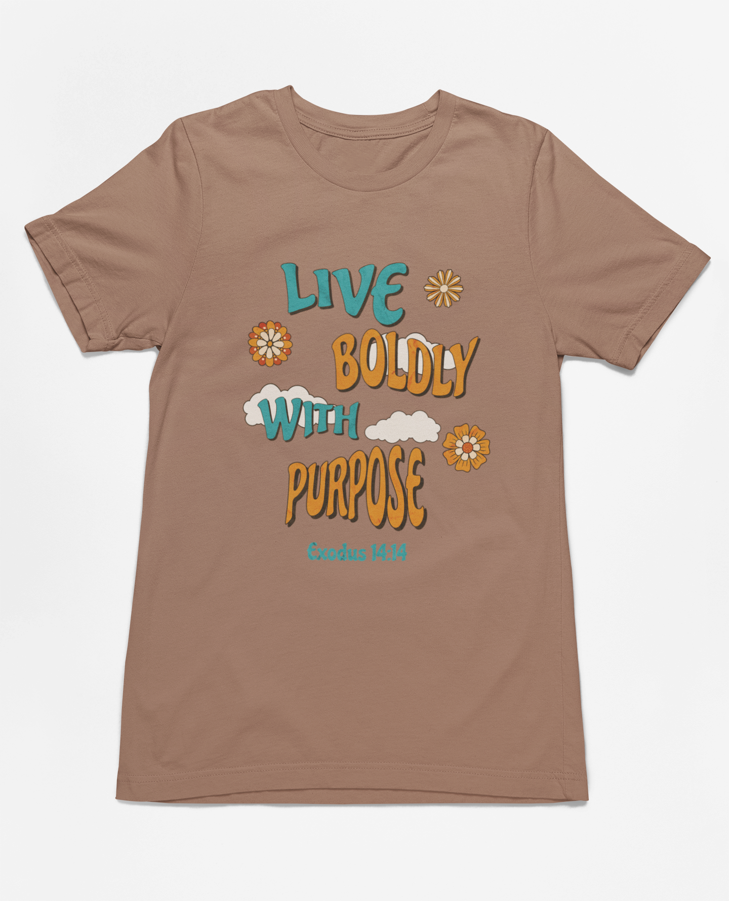 Christian Inspirational Live Boldly With Purpose T-Shirt, Exodus 14:14 scripture t-shirt, retro-inspired faith t-shirt, motivational Christian shirt, unisex faith-based apparel, inspirational religious clothing, cotton Christian shirt, floral retro scripture t-shirt, Christian outfit for believers