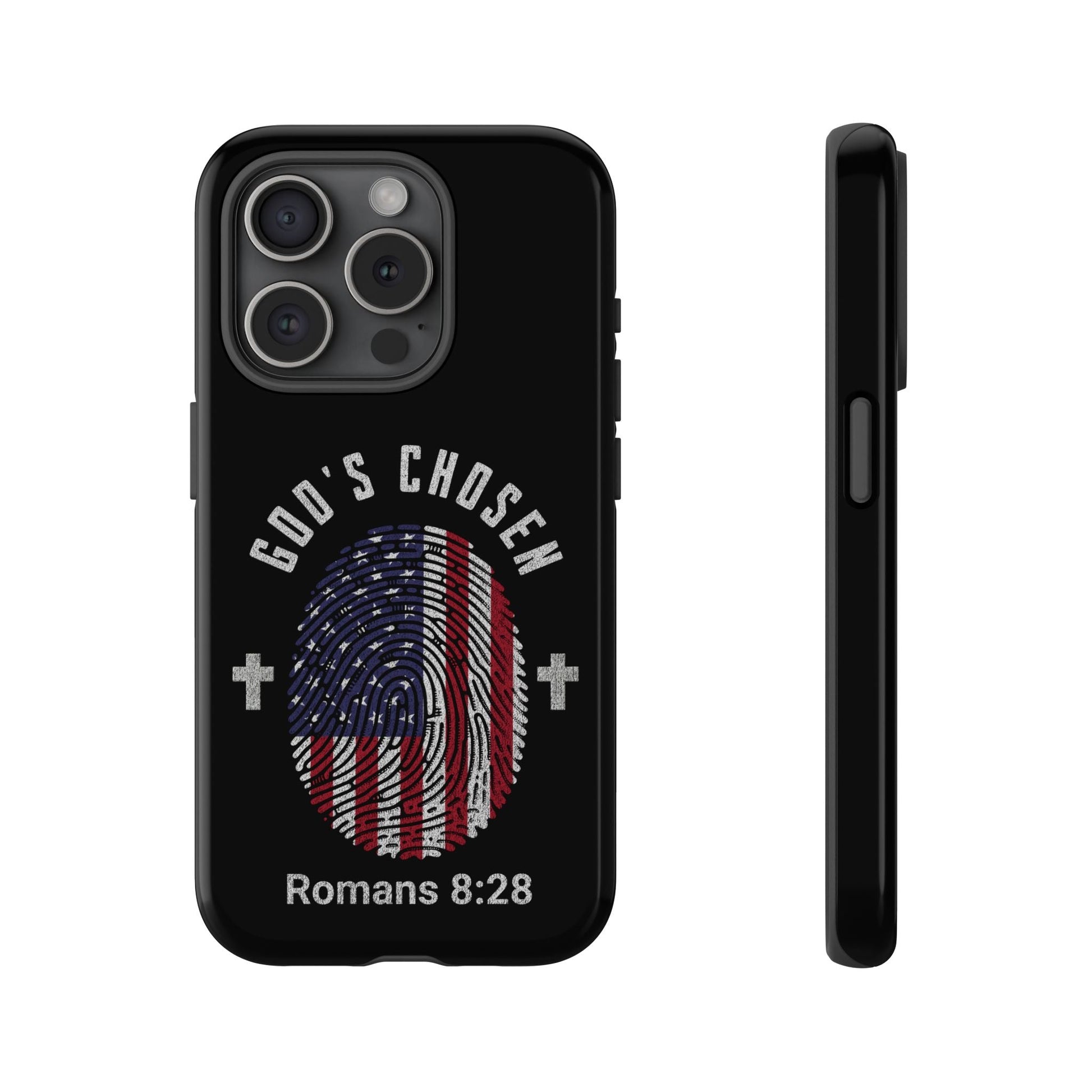 Christian Phone Case, Tough Cases for God’s Chosen, USA Flag Design, Inspirational Gift, Romans 8:28 | Phone Case – GodSpeed Threads