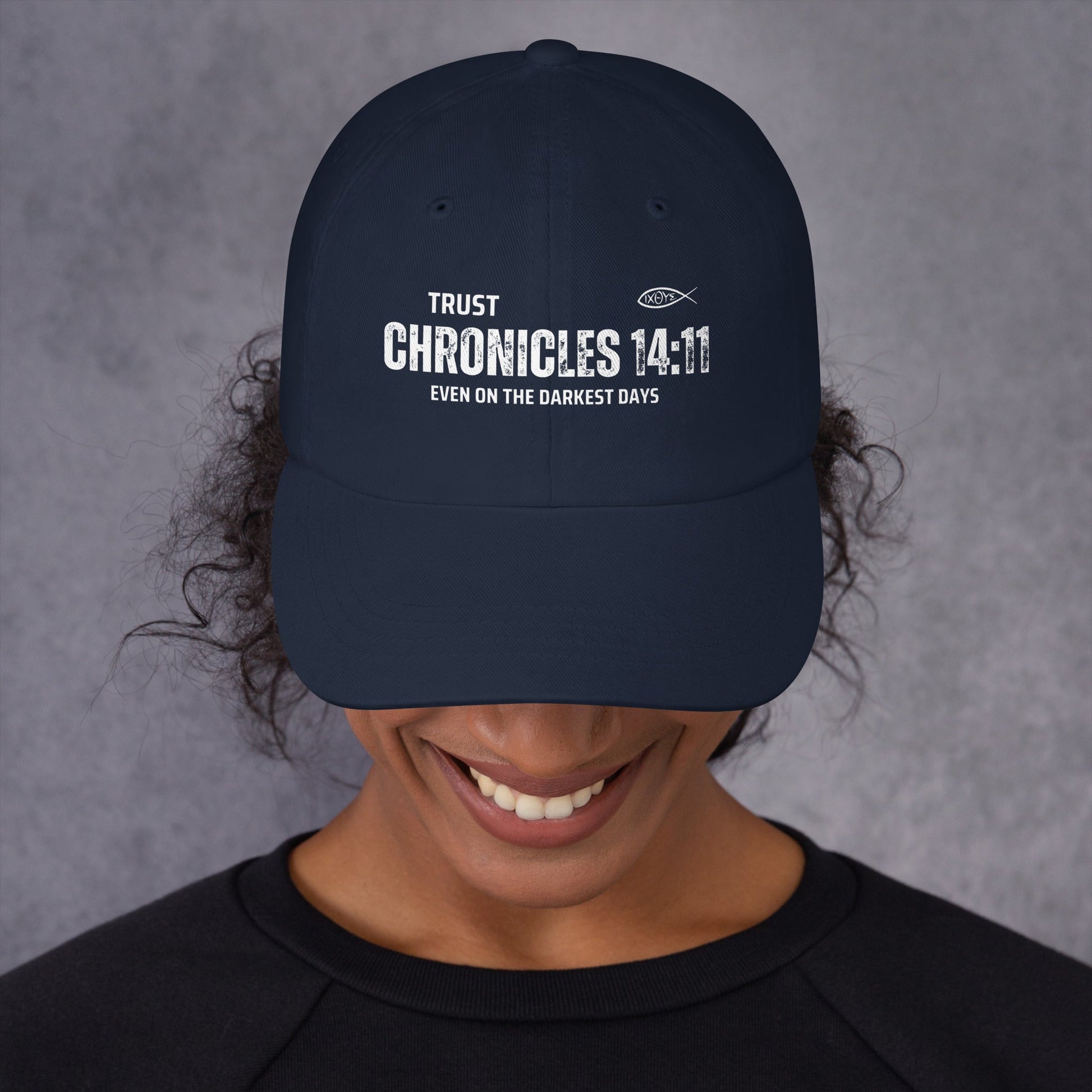 ✝️ Chronicles 14:11 “Trust Even on the Darkest Days” Dad Hat – Faith - Inspired Everyday Wear | Hats – GodSpeed Threads