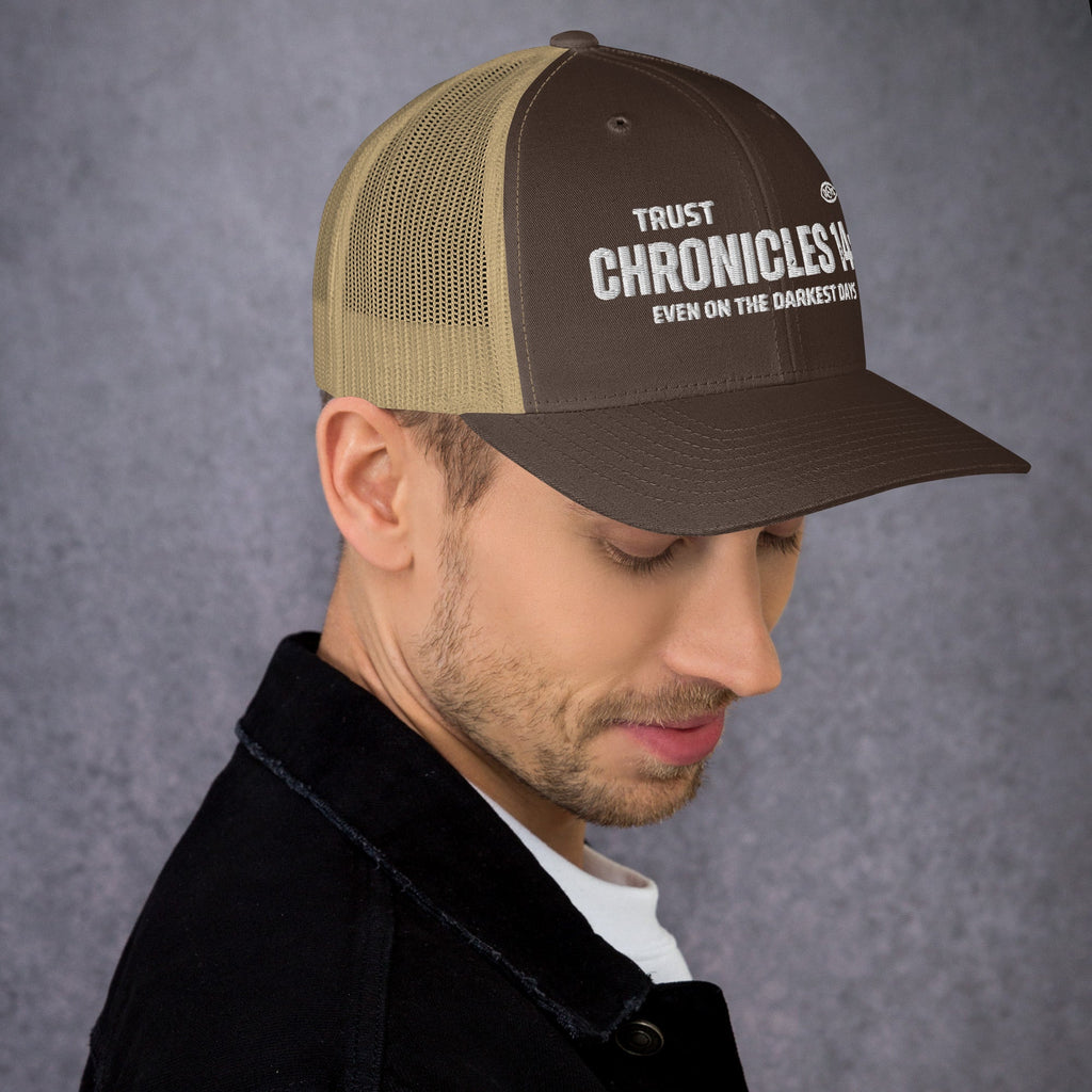 🧢 Chronicles 14:11 “Trust Even on the Darkest Days” Embroidered Trucker Snapback Hat | Hats – GodSpeed Threads