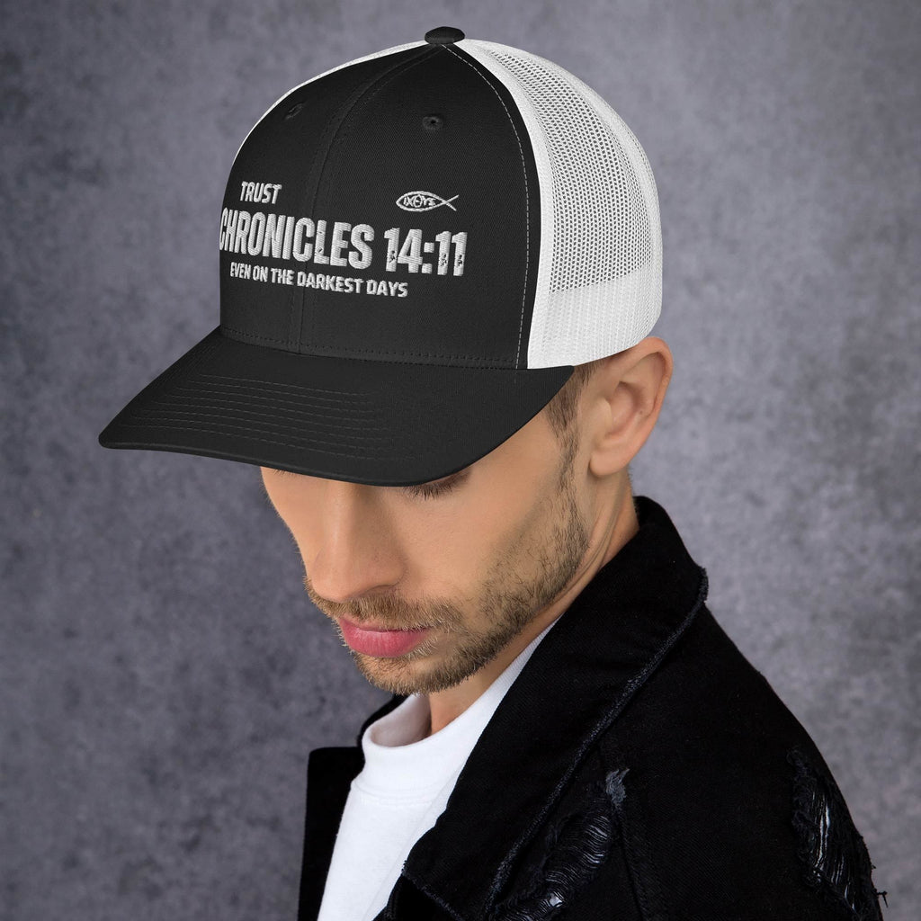 🧢 Chronicles 14:11 “Trust Even on the Darkest Days” Embroidered Trucker Snapback Hat | Hats – GodSpeed Threads