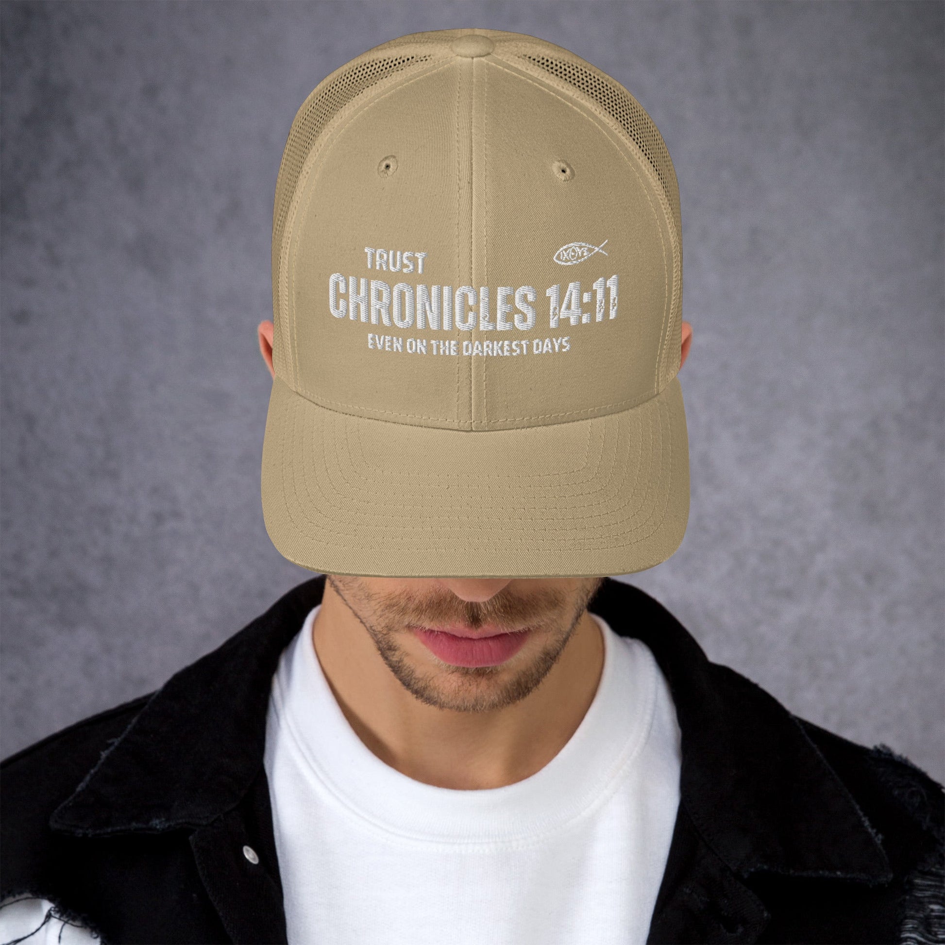 🧢 Chronicles 14:11 “Trust Even on the Darkest Days” Embroidered Trucker Snapback Hat | Hats – GodSpeed Threads
