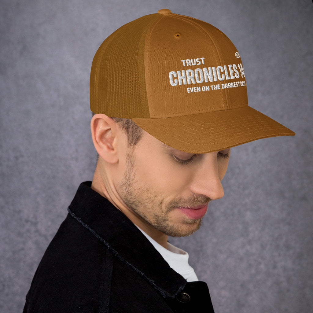 🧢 Chronicles 14:11 “Trust Even on the Darkest Days” Embroidered Trucker Snapback Hat | Hats – GodSpeed Threads