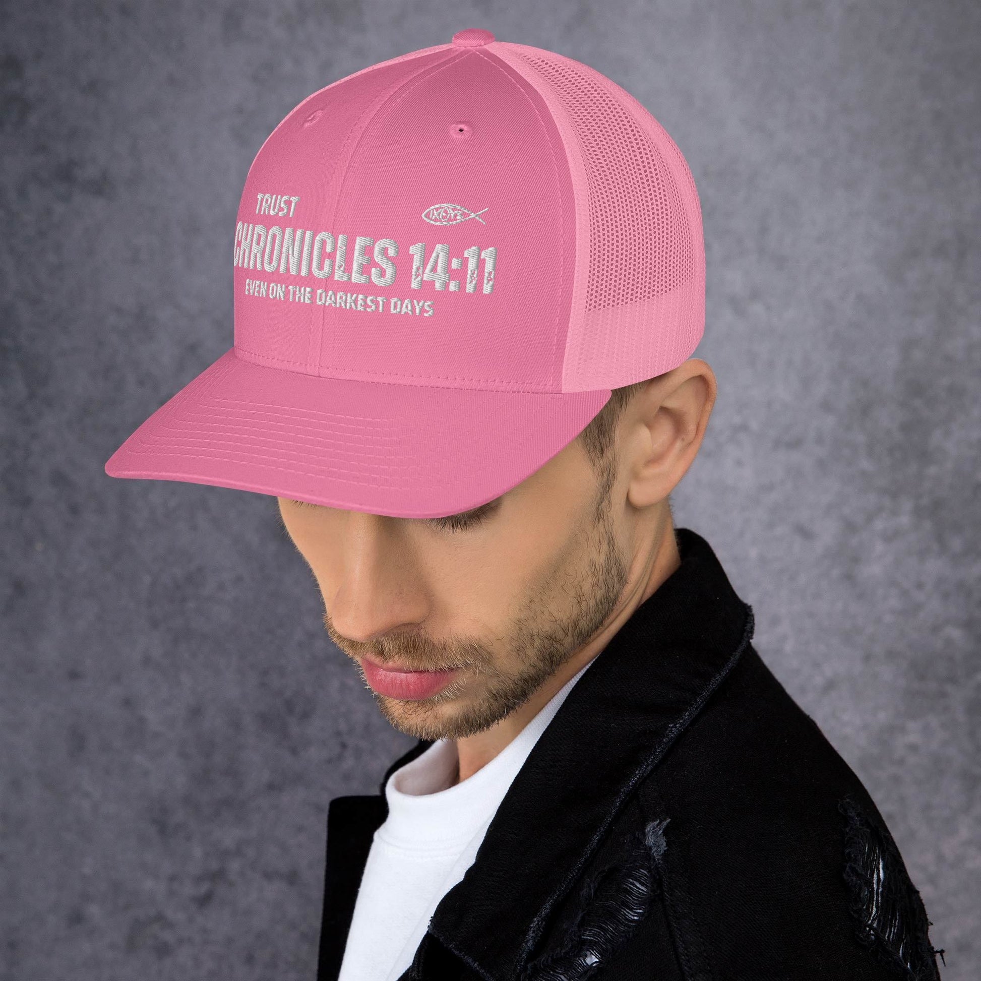🧢 Chronicles 14:11 “Trust Even on the Darkest Days” Embroidered Trucker Snapback Hat | Hats – GodSpeed Threads