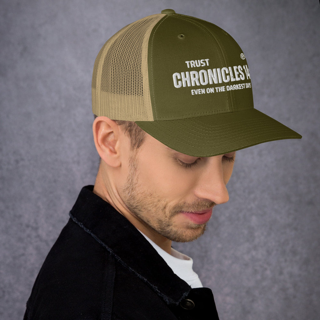 🧢 Chronicles 14:11 “Trust Even on the Darkest Days” Embroidered Trucker Snapback Hat | Hats – GodSpeed Threads