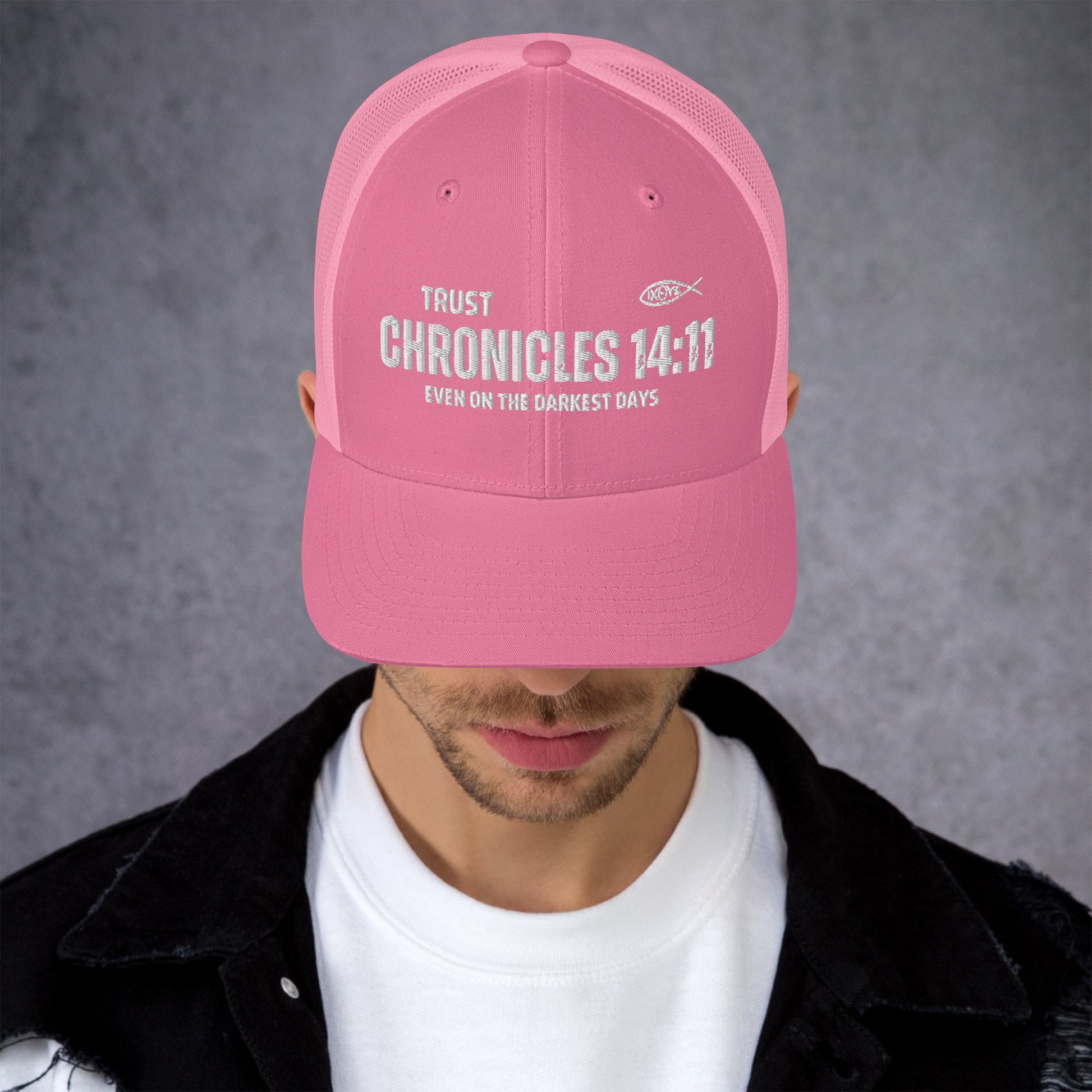 🧢 Chronicles 14:11 “Trust Even on the Darkest Days” Embroidered Trucker Snapback Hat | Hats – GodSpeed Threads