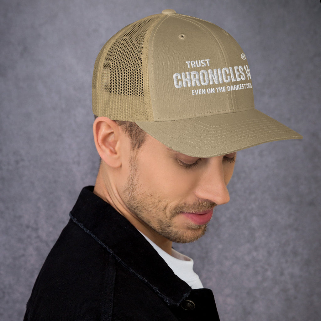 🧢 Chronicles 14:11 “Trust Even on the Darkest Days” Embroidered Trucker Snapback Hat | Hats – GodSpeed Threads