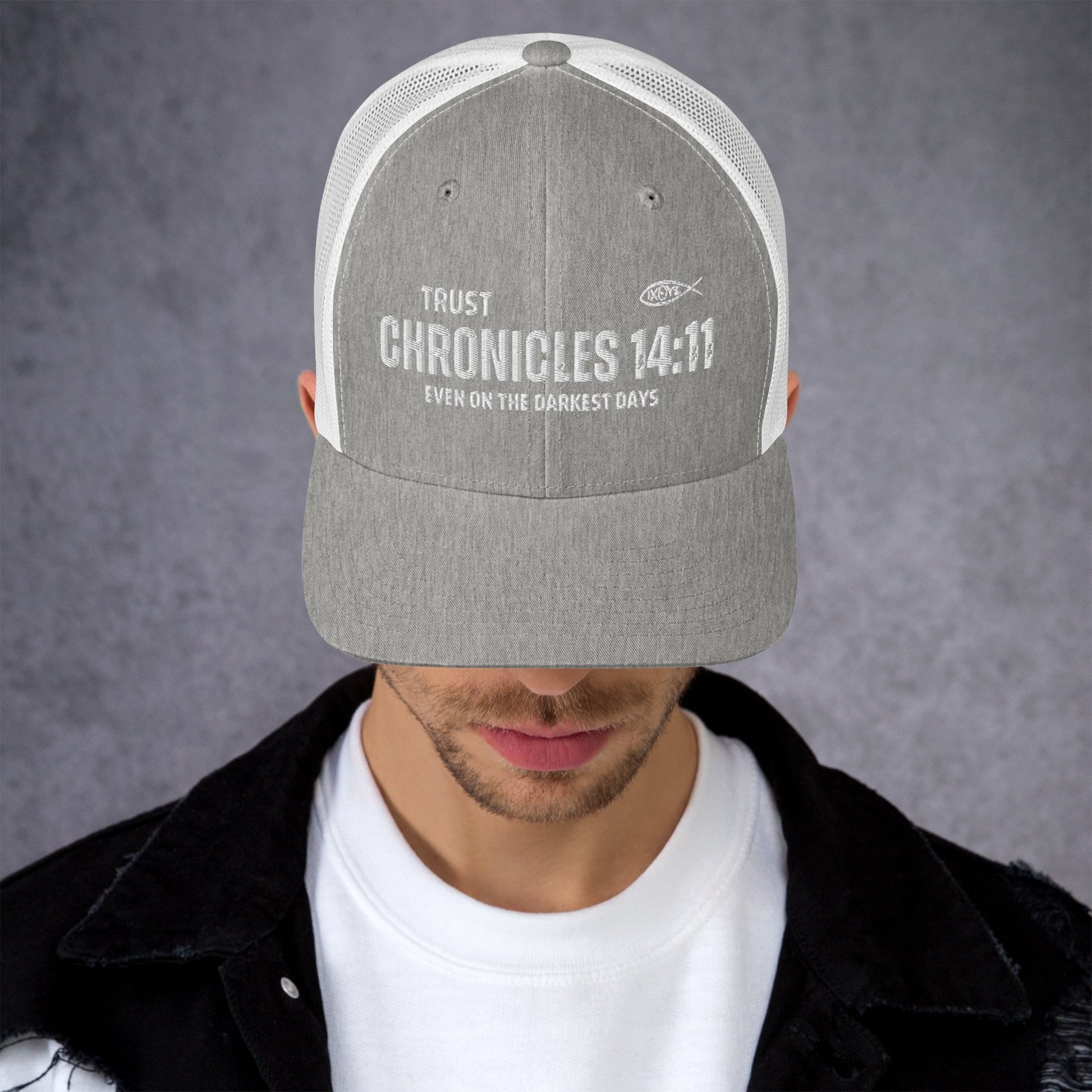 🧢 Chronicles 14:11 “Trust Even on the Darkest Days” Embroidered Trucker Snapback Hat | Hats – GodSpeed Threads