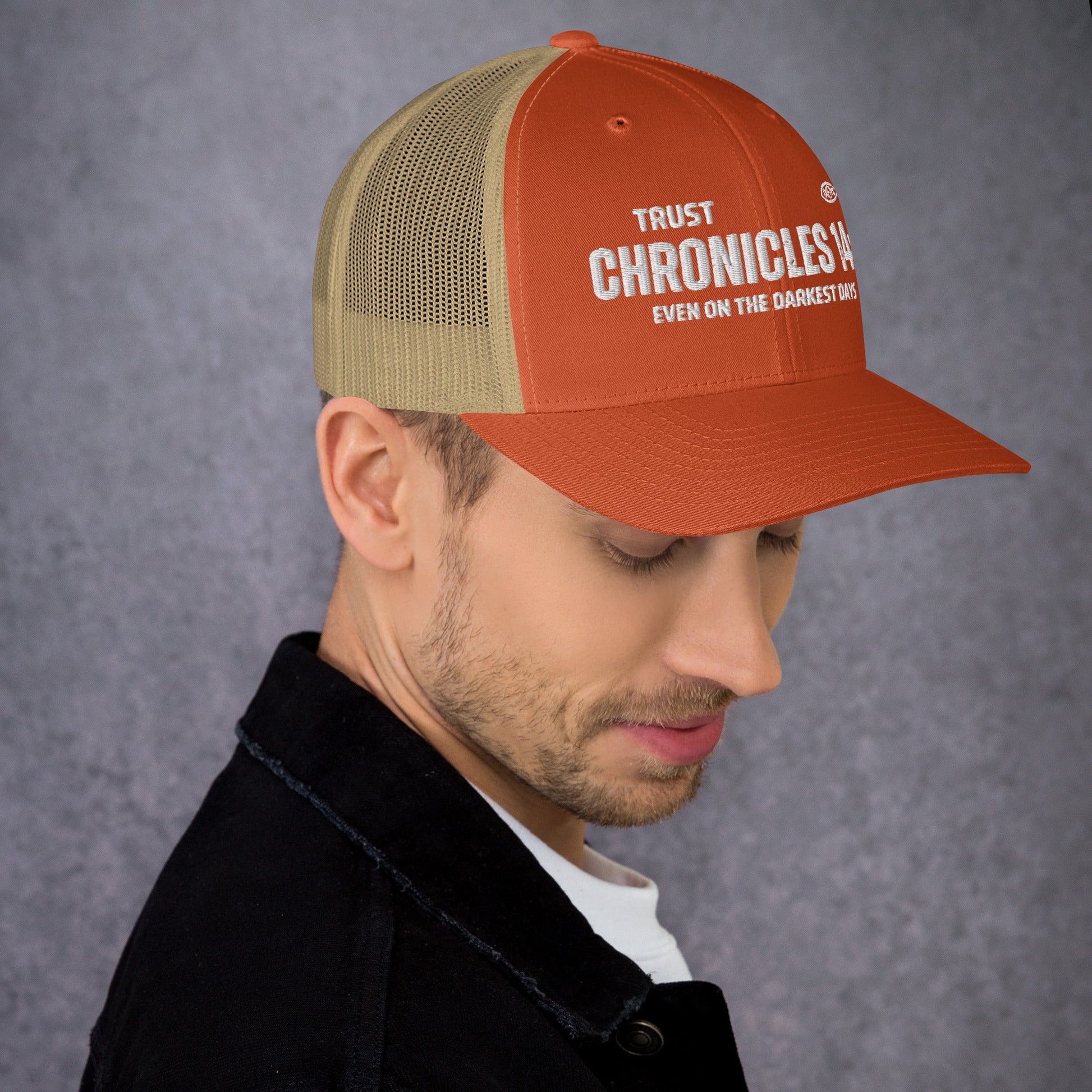 🧢 Chronicles 14:11 “Trust Even on the Darkest Days” Embroidered Trucker Snapback Hat | Hats – GodSpeed Threads