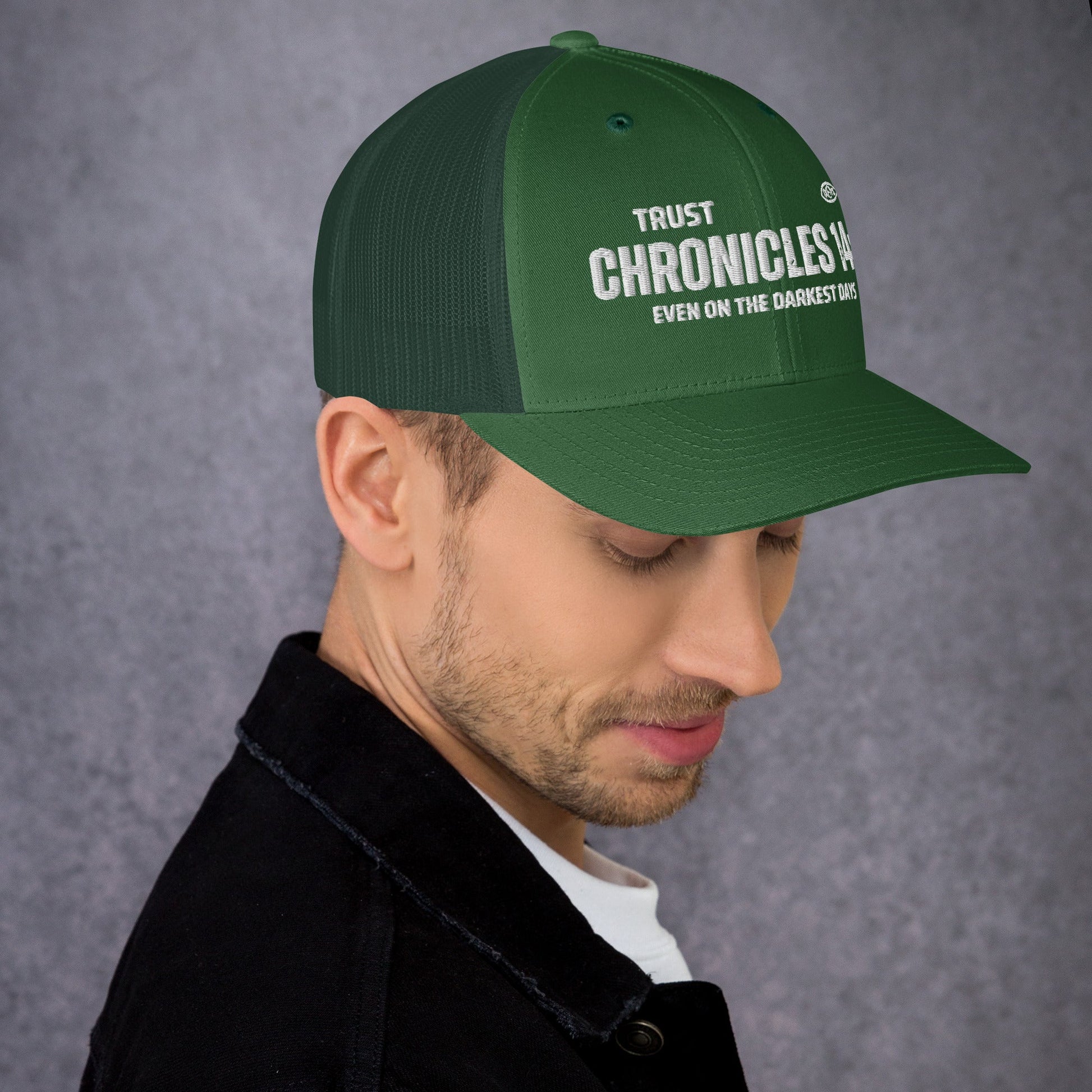 🧢 Chronicles 14:11 “Trust Even on the Darkest Days” Embroidered Trucker Snapback Hat | Hats – GodSpeed Threads