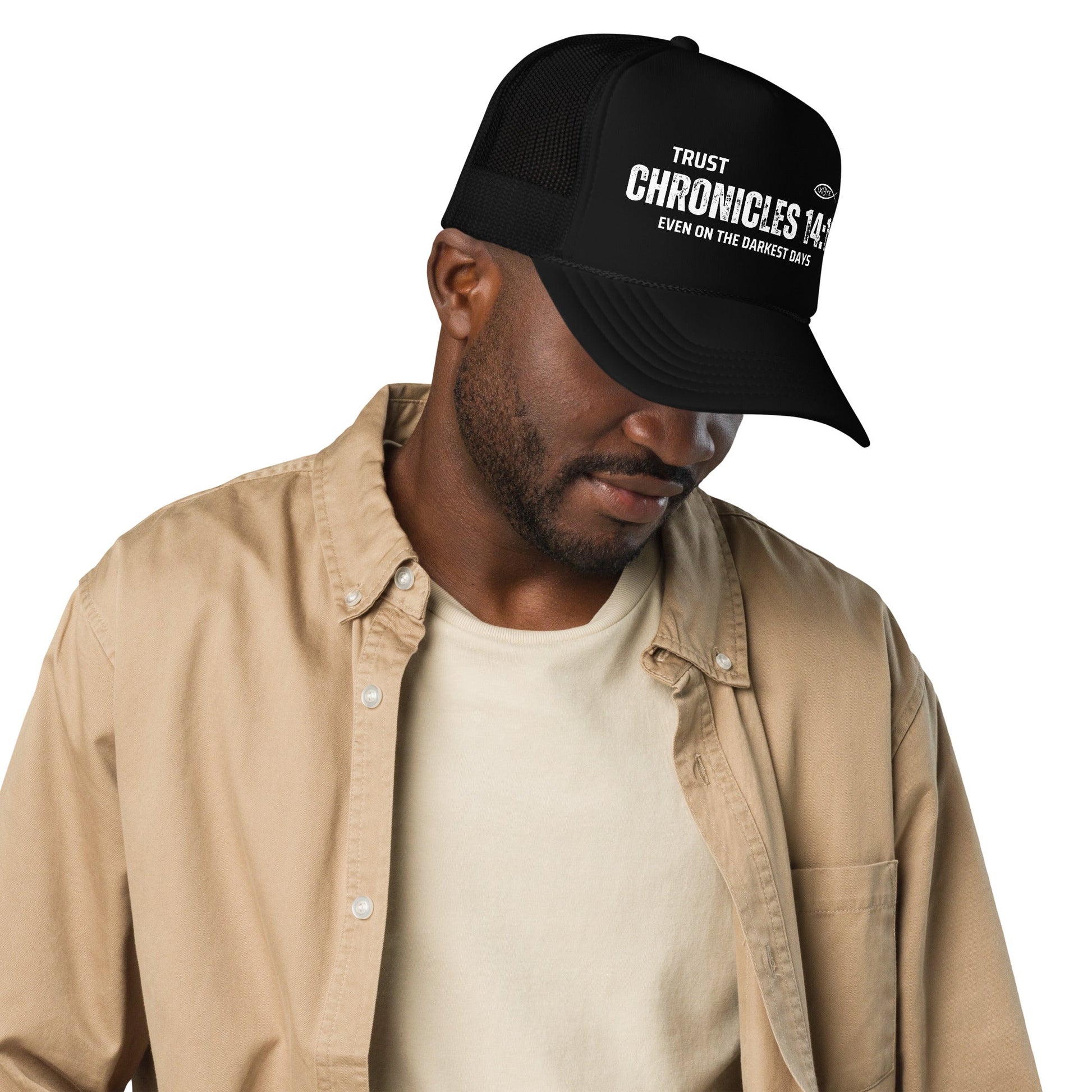 ✝️ Chronicles 14:11 “Trust Even on the Darkest Days” Snapback Foam Trucker Hat – Faith - Inspired Headwear | Hats – GodSpeed Threads
