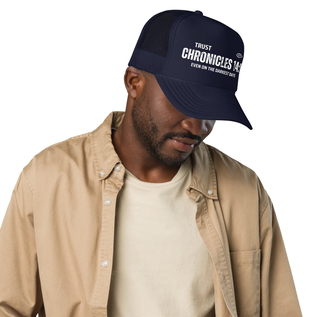 ✝️ Chronicles 14:11 “Trust Even on the Darkest Days” Snapback Foam Trucker Hat – Faith - Inspired Headwear | Hats – GodSpeed Threads
