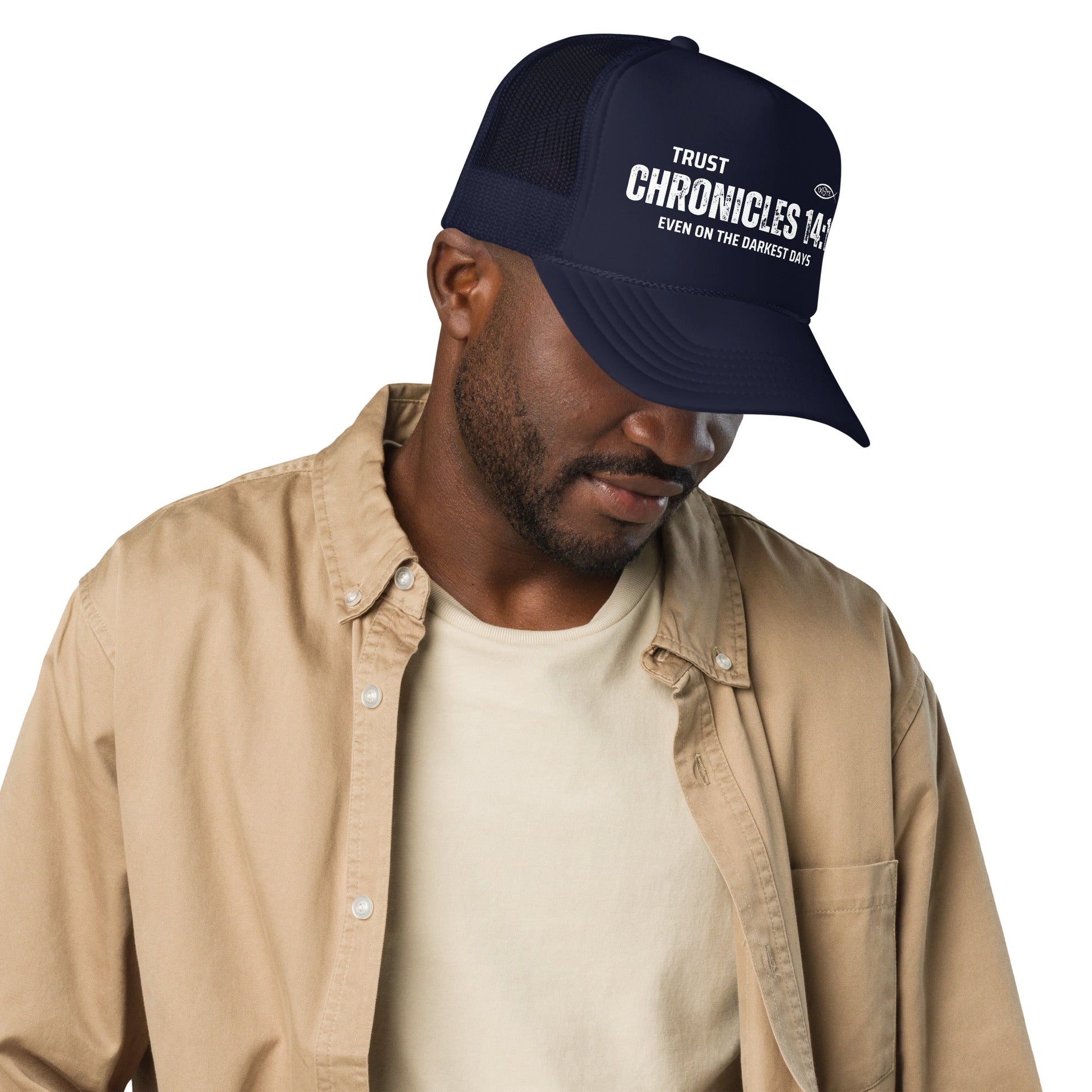 ✝️ Chronicles 14:11 “Trust Even on the Darkest Days” Snapback Foam Trucker Hat – Faith - Inspired Headwear | Hats – GodSpeed Threads