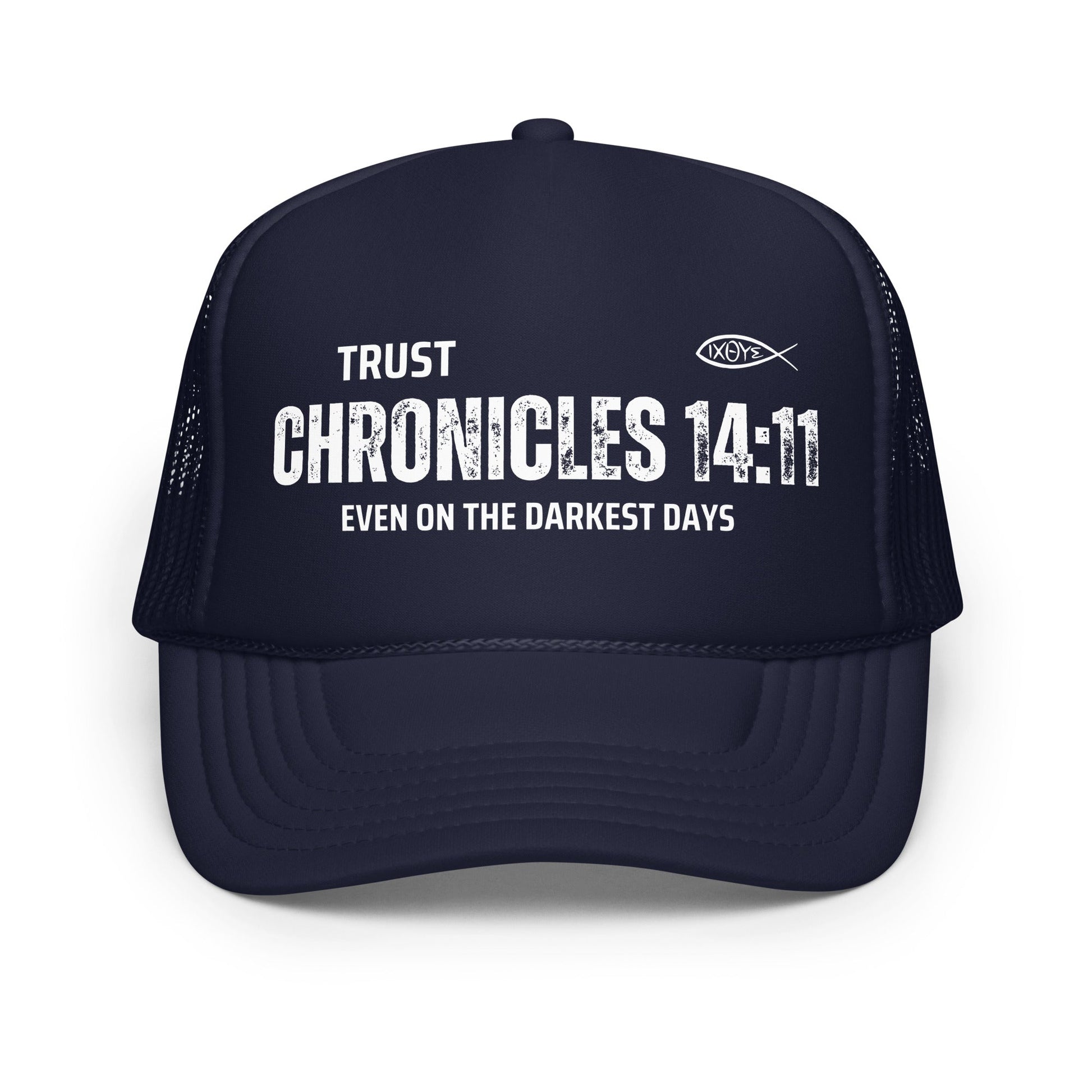 ✝️ Chronicles 14:11 “Trust Even on the Darkest Days” Snapback Foam Trucker Hat – Faith - Inspired Headwear | Hats – GodSpeed Threads