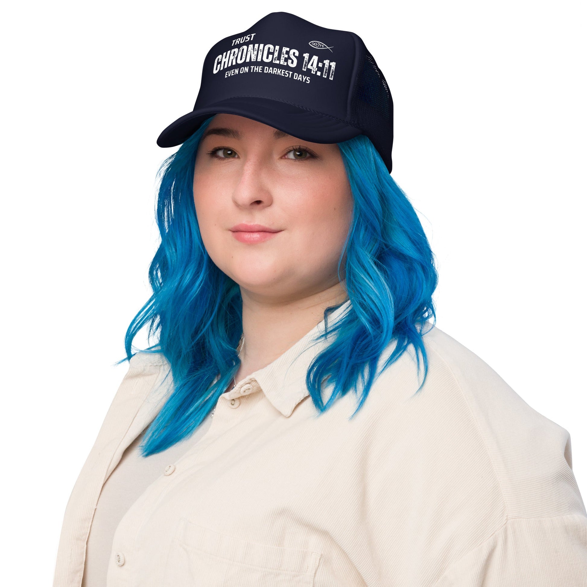 ✝️ Chronicles 14:11 “Trust Even on the Darkest Days” Snapback Foam Trucker Hat – Faith - Inspired Headwear | Hats – GodSpeed Threads
