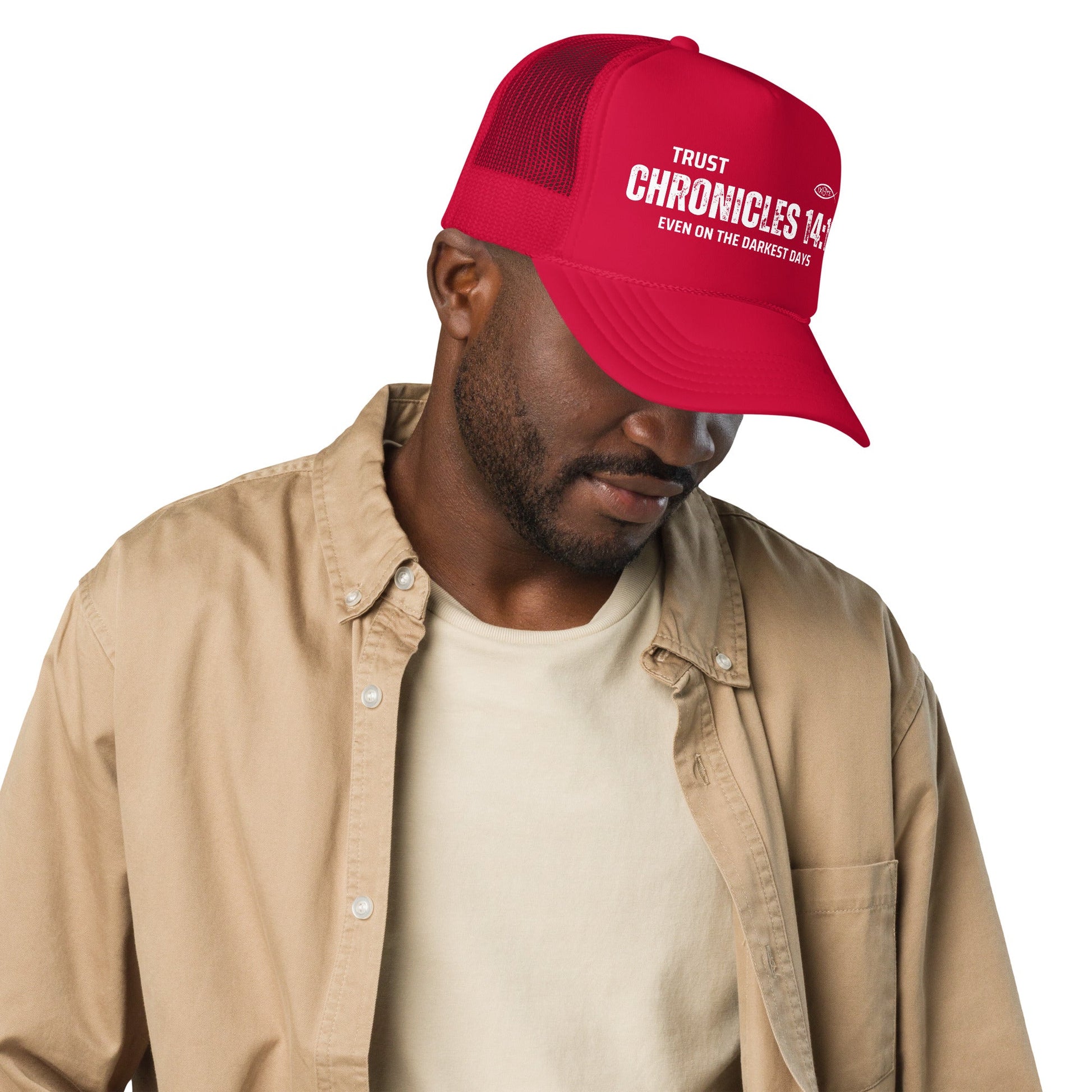✝️ Chronicles 14:11 “Trust Even on the Darkest Days” Snapback Foam Trucker Hat – Faith - Inspired Headwear | Hats – GodSpeed Threads