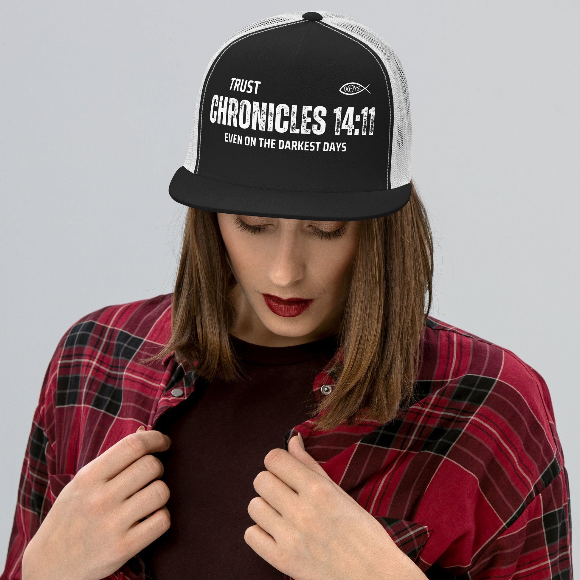 🧢 Chronicles 14:11 “Trust Even on the Darkest Days” Trucker Snapback Hat – Faith - Inspired Streetwear | Hats – GodSpeed Threads