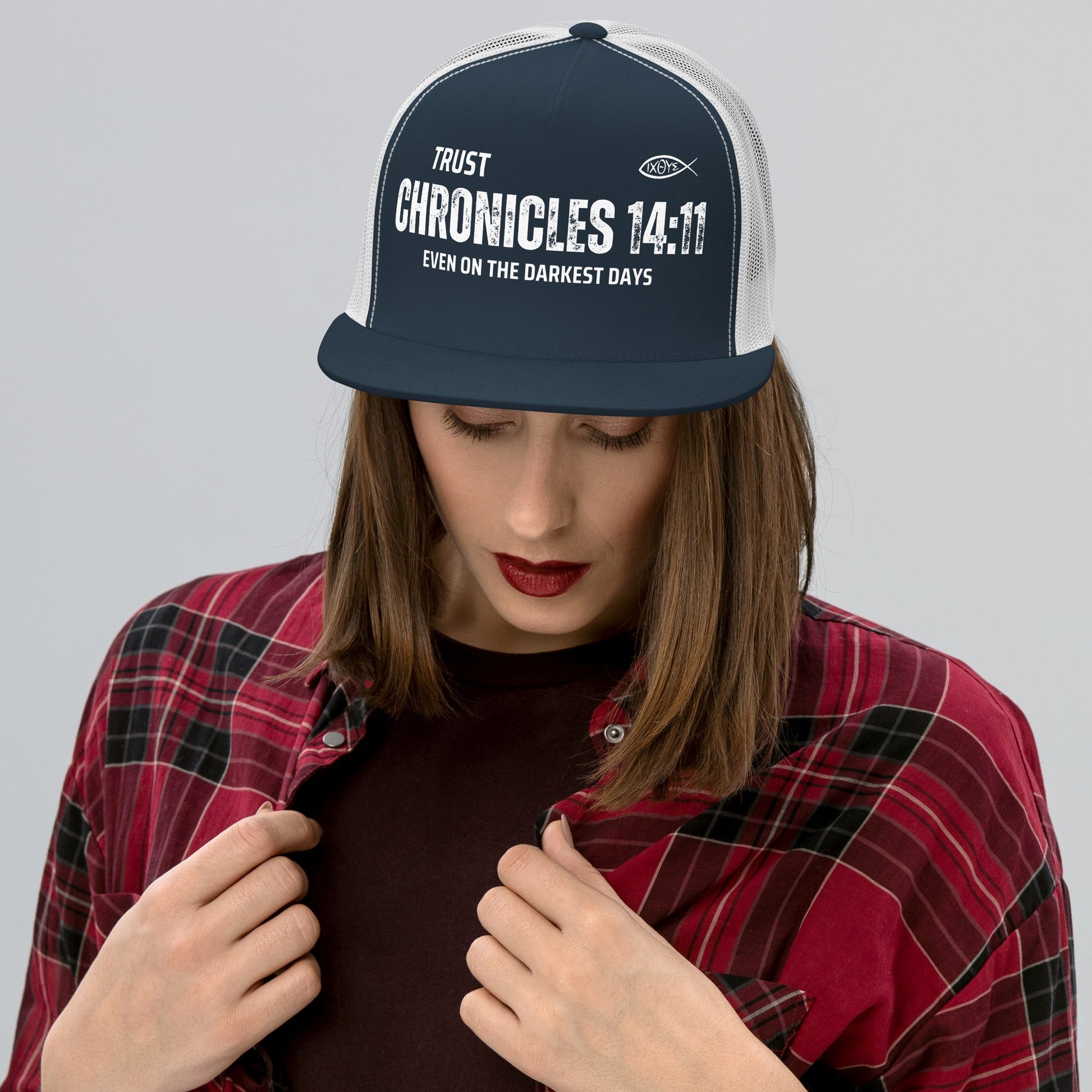 🧢 Chronicles 14:11 “Trust Even on the Darkest Days” Trucker Snapback Hat – Faith - Inspired Streetwear | Hats – GodSpeed Threads