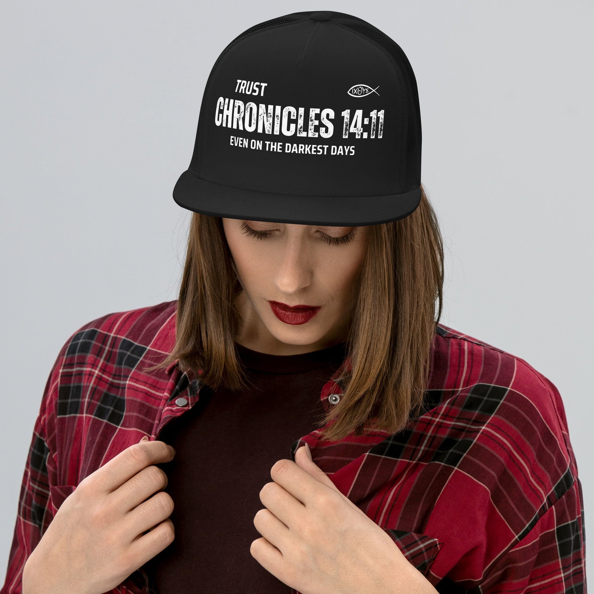 🧢 Chronicles 14:11 “Trust Even on the Darkest Days” Trucker Snapback Hat – Faith - Inspired Streetwear | Hats – GodSpeed Threads