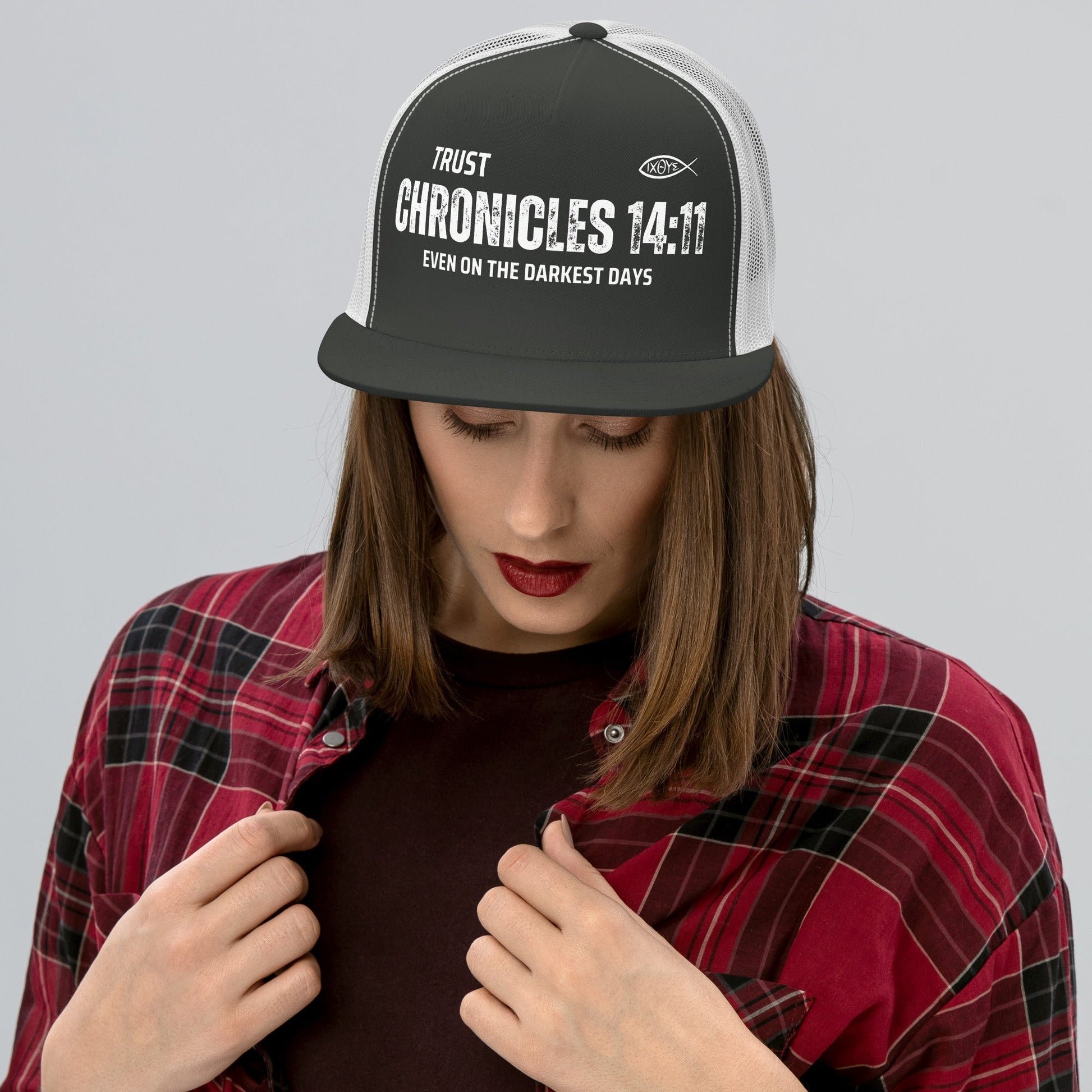 🧢 Chronicles 14:11 “Trust Even on the Darkest Days” Trucker Snapback Hat – Faith - Inspired Streetwear | Hats – GodSpeed Threads