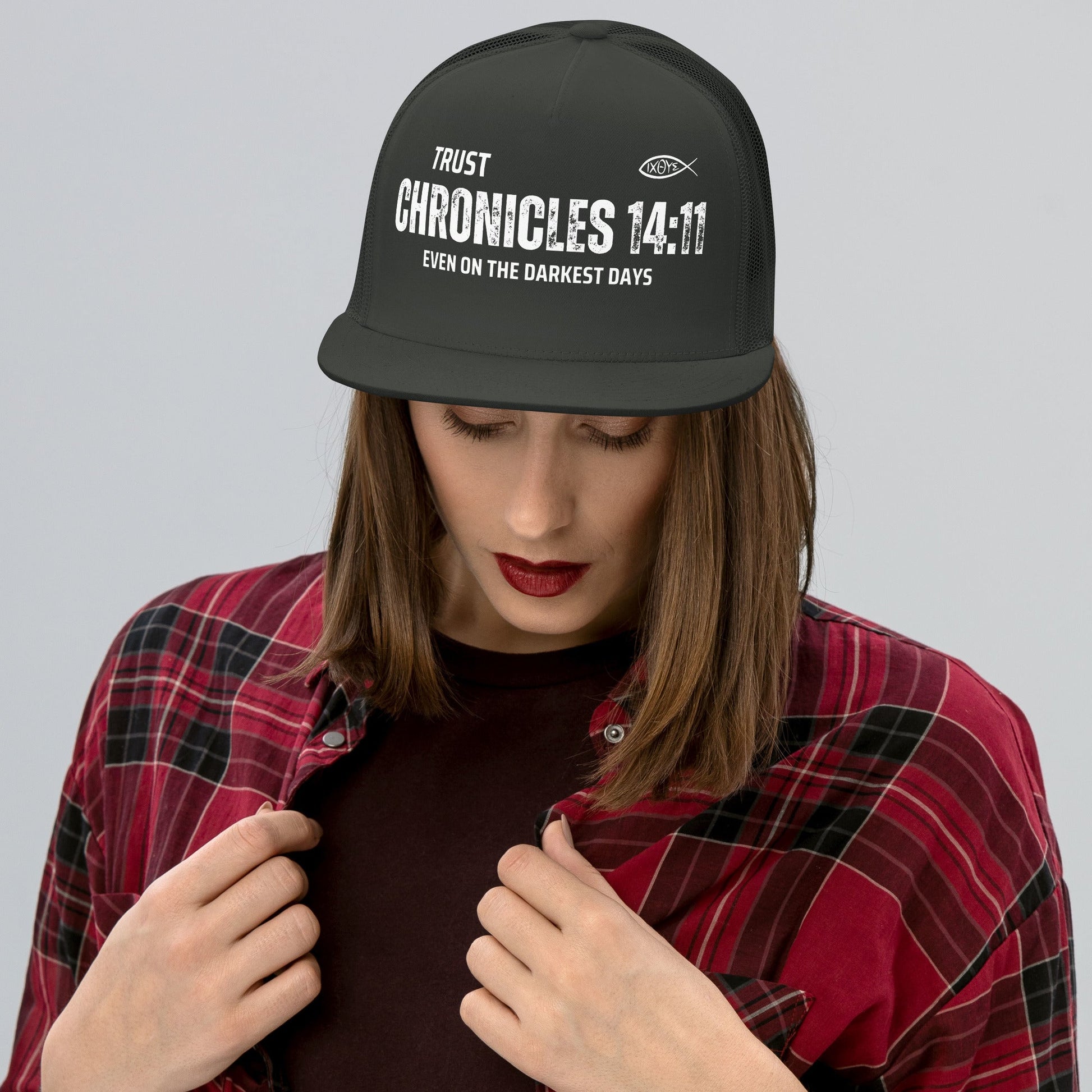 🧢 Chronicles 14:11 “Trust Even on the Darkest Days” Trucker Snapback Hat – Faith - Inspired Streetwear | Hats – GodSpeed Threads