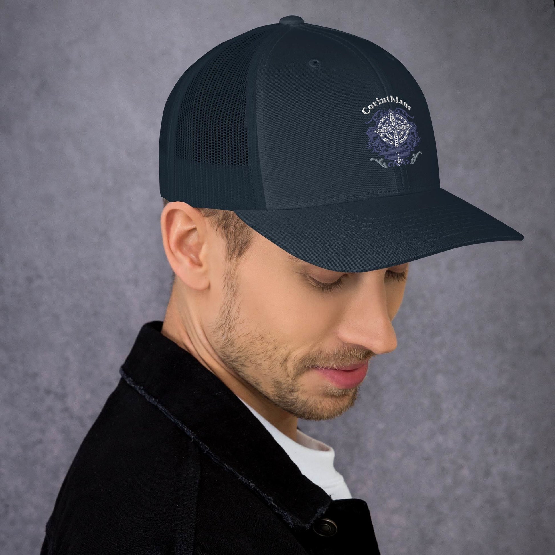 🧢 Corinthians Celtic Cross Trucker Hat – Embroidered Faith - Inspired Design | Hats – GodSpeed Threads