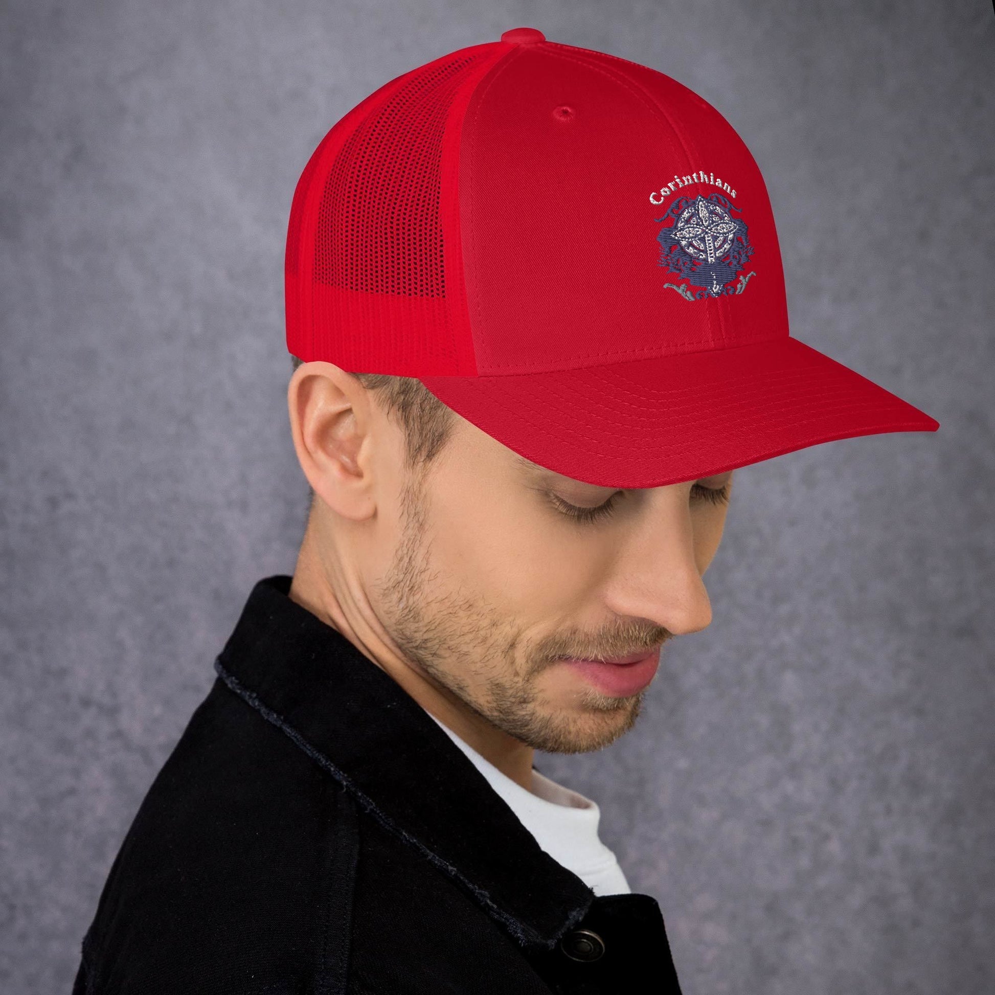 🧢 Corinthians Celtic Cross Trucker Hat – Embroidered Faith - Inspired Design | Hats – GodSpeed Threads