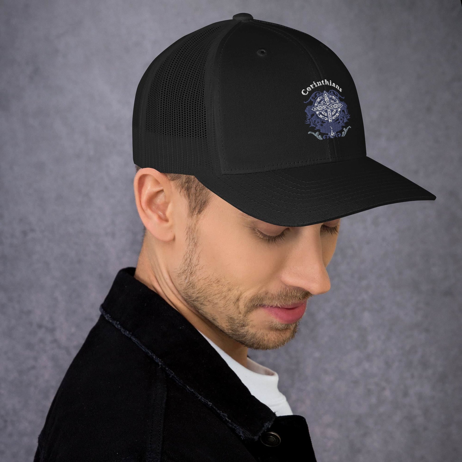 🧢 Corinthians Celtic Cross Trucker Hat – Embroidered Faith - Inspired Design | Hats – GodSpeed Threads