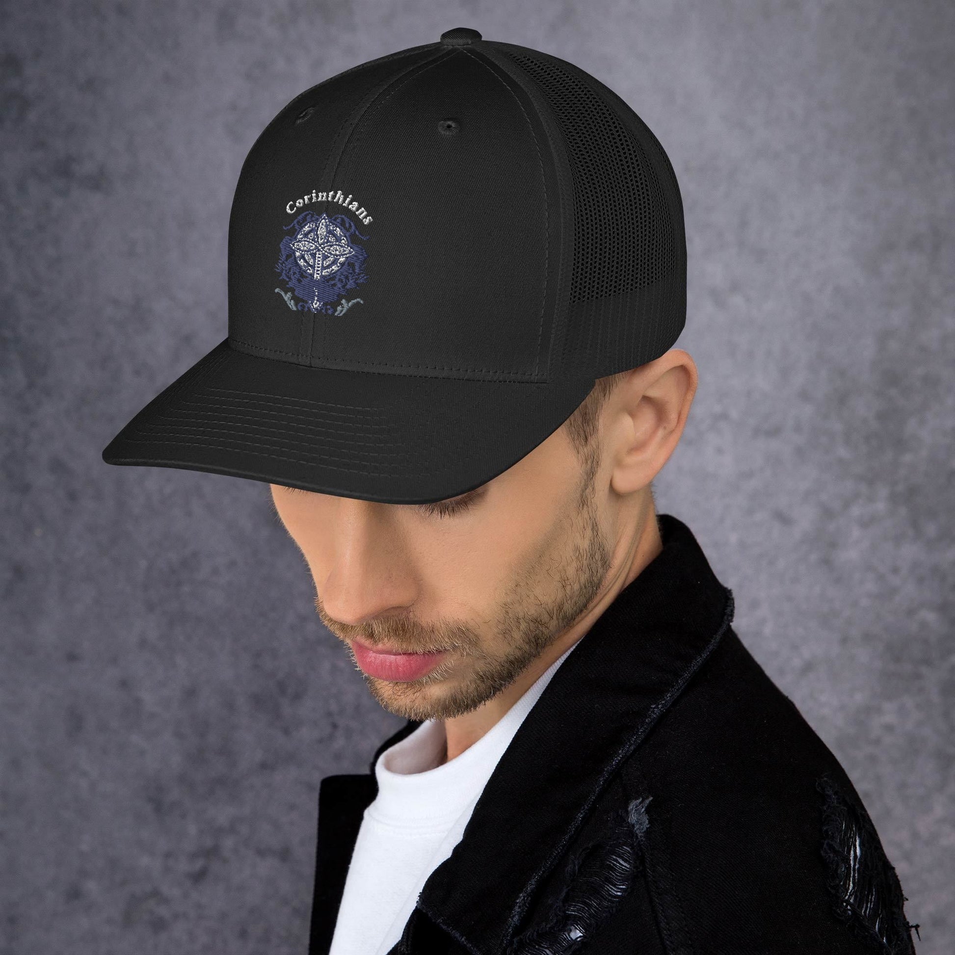🧢 Corinthians Celtic Cross Trucker Hat – Embroidered Faith - Inspired Design | Hats – GodSpeed Threads
