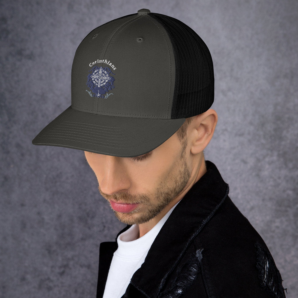 🧢 Corinthians Celtic Cross Trucker Hat – Embroidered Faith - Inspired Design | Hats – GodSpeed Threads