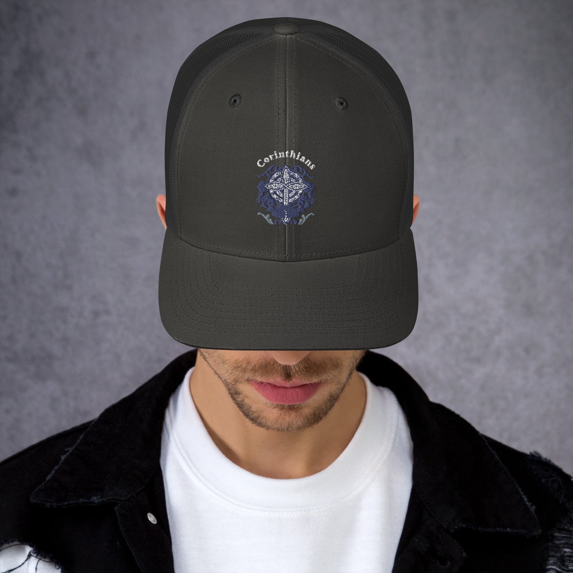 🧢 Corinthians Celtic Cross Trucker Hat – Embroidered Faith - Inspired Design | Hats – GodSpeed Threads