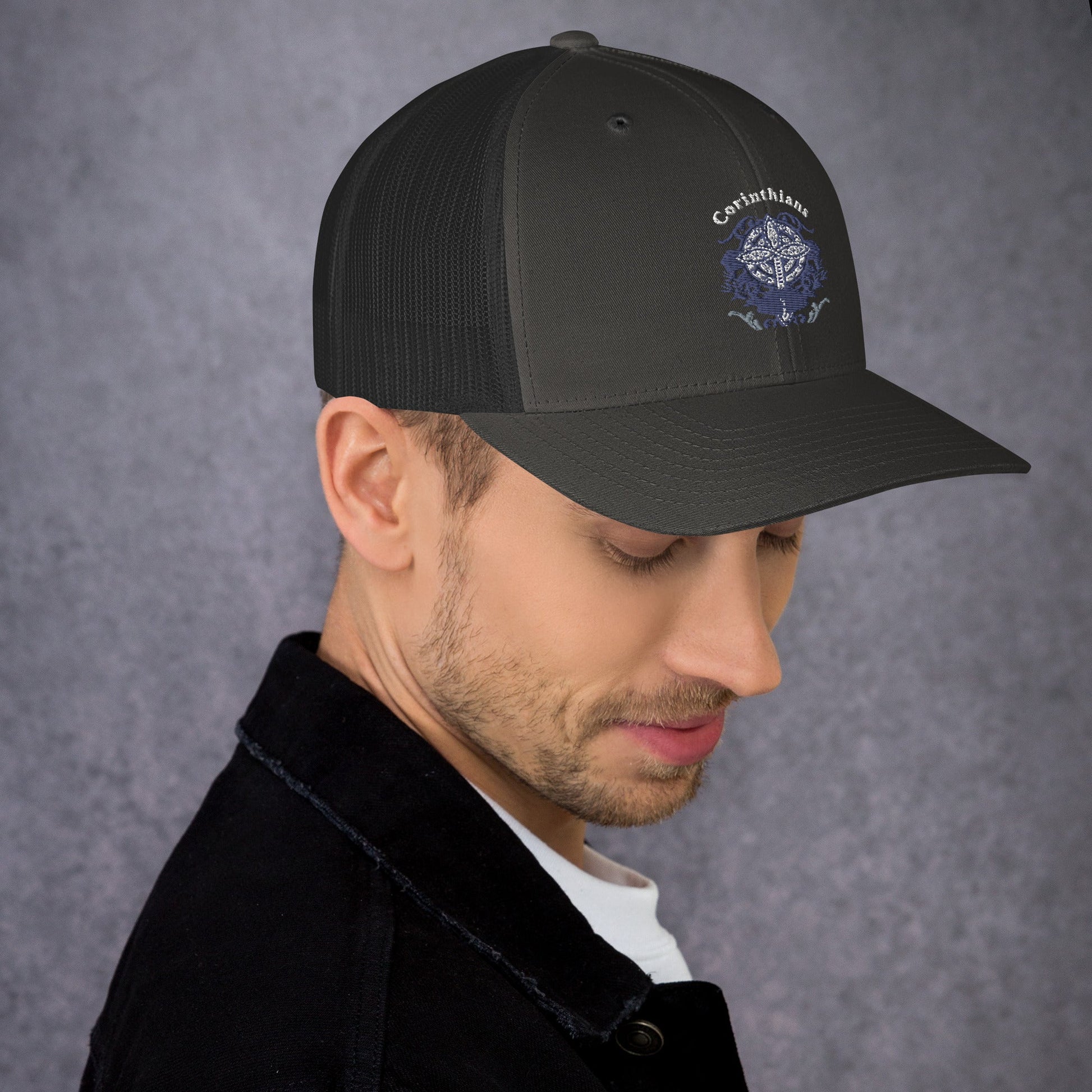 🧢 Corinthians Celtic Cross Trucker Hat – Embroidered Faith - Inspired Design | Hats – GodSpeed Threads