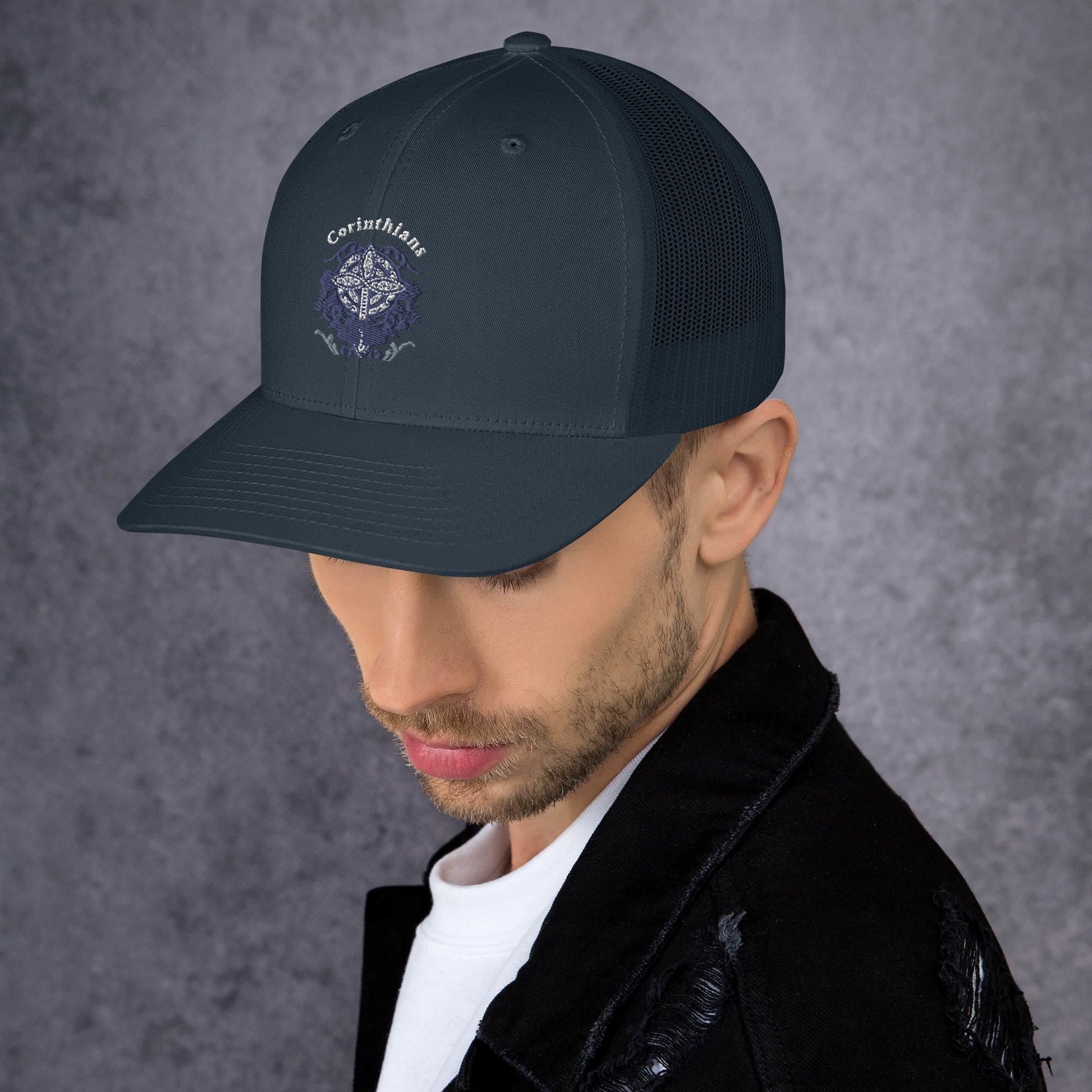 🧢 Corinthians Celtic Cross Trucker Hat – Embroidered Faith - Inspired Design | Hats – GodSpeed Threads