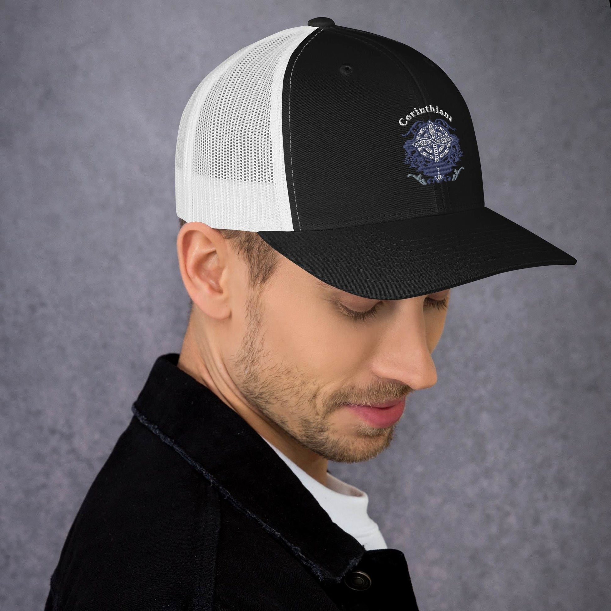 🧢 Corinthians Celtic Cross Trucker Hat – Embroidered Faith - Inspired Design | Hats – GodSpeed Threads
