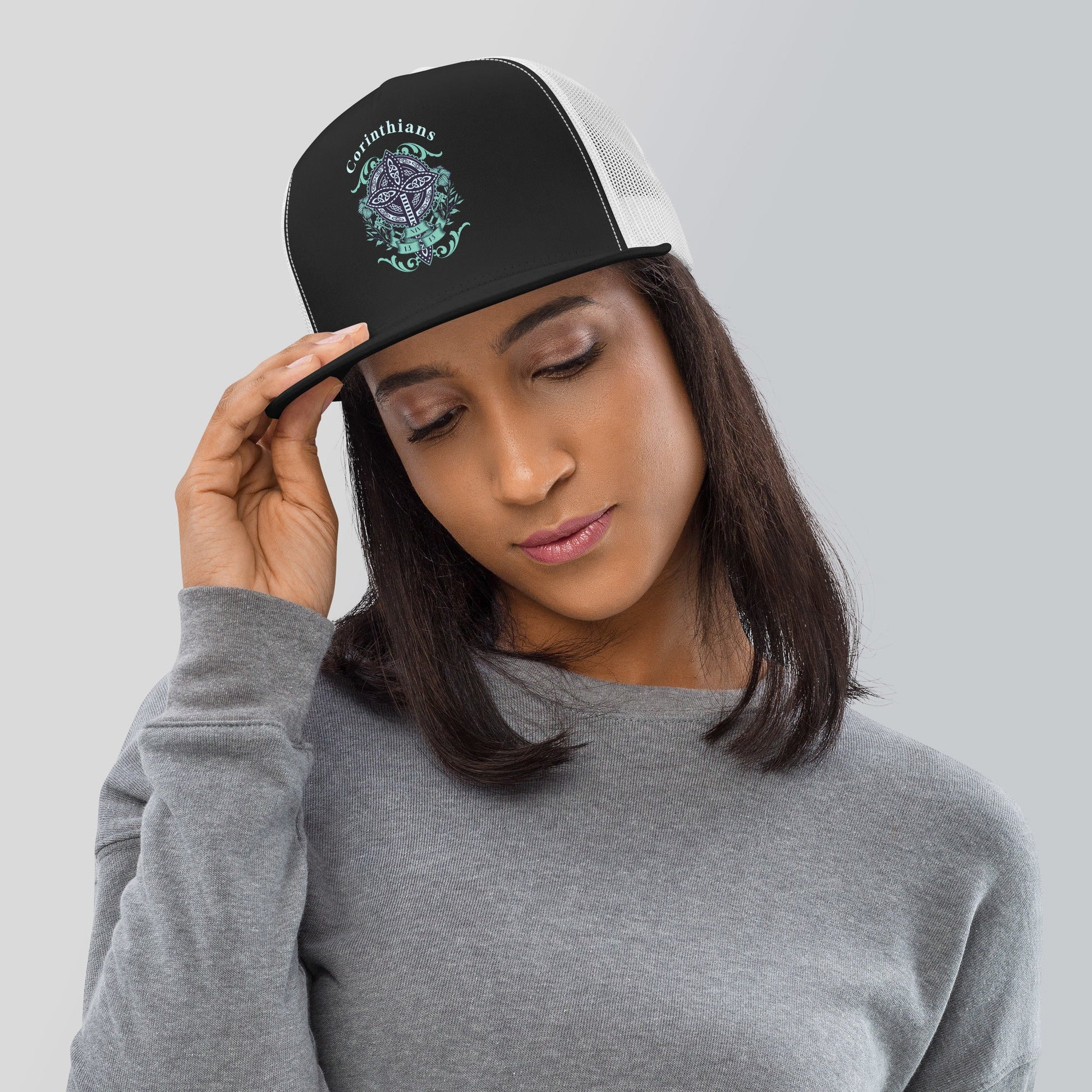 ✝️ Corinthians Cross Trucker Snapback Hat – Faith & Style in One | Hats – GodSpeed Threads