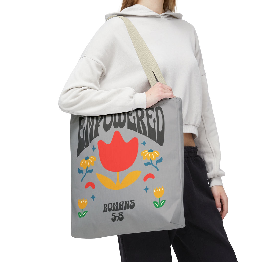 Empowered Floral Tote Bag | Inspirational Canvas Bag for Everyday | Romans 5:8 | Gift for Women, Motivational, Church, Travel | Bags – GodSpeed Threads