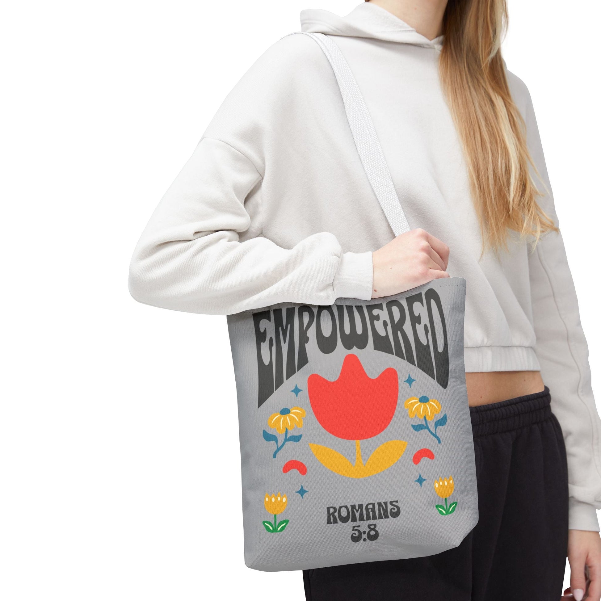 Empowered Floral Tote Bag | Inspirational Canvas Bag for Everyday | Romans 5:8 | Gift for Women, Motivational, Church, Travel | Bags – GodSpeed Threads