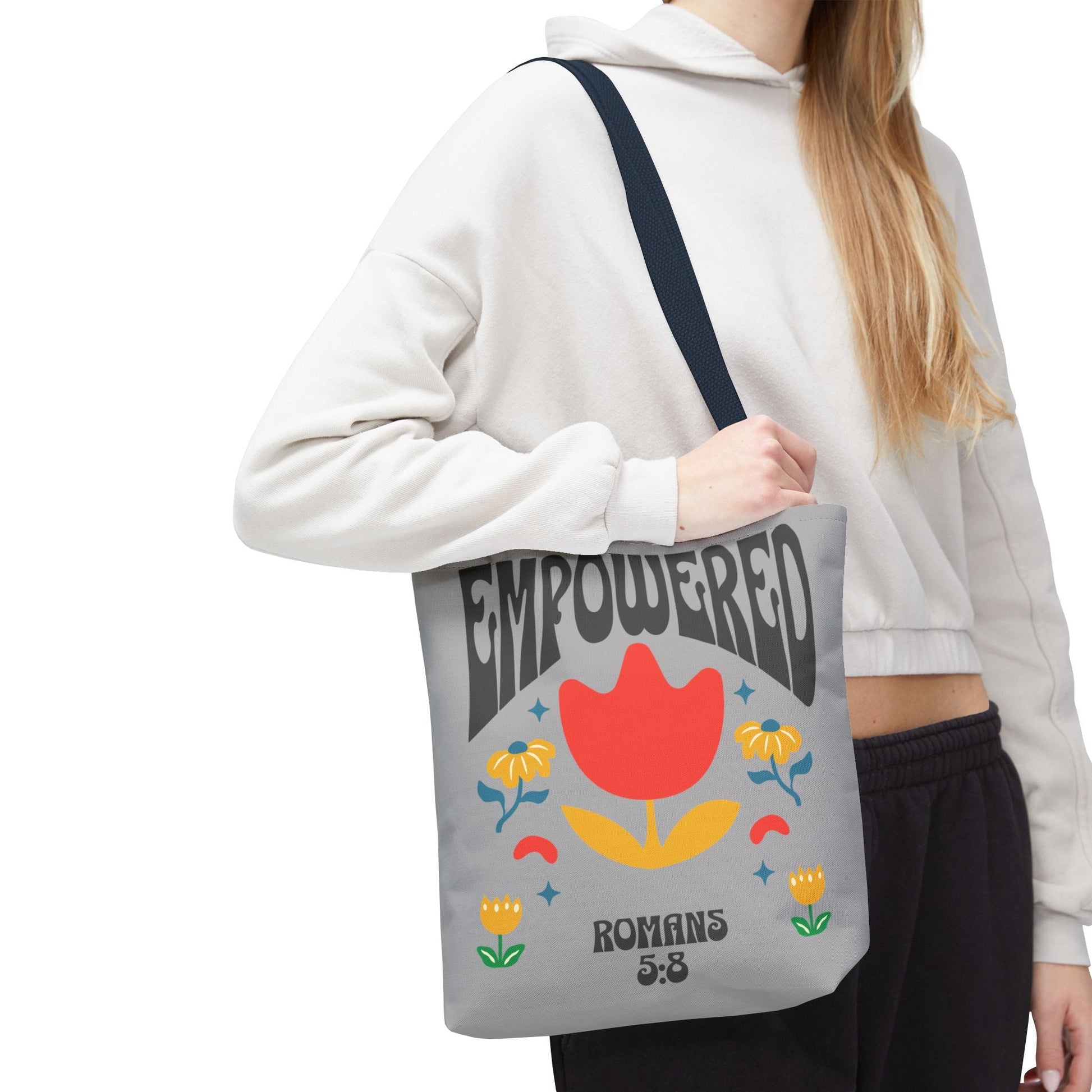 Empowered Floral Tote Bag | Inspirational Canvas Bag for Everyday | Romans 5:8 | Gift for Women, Motivational, Church, Travel | Bags – GodSpeed Threads
