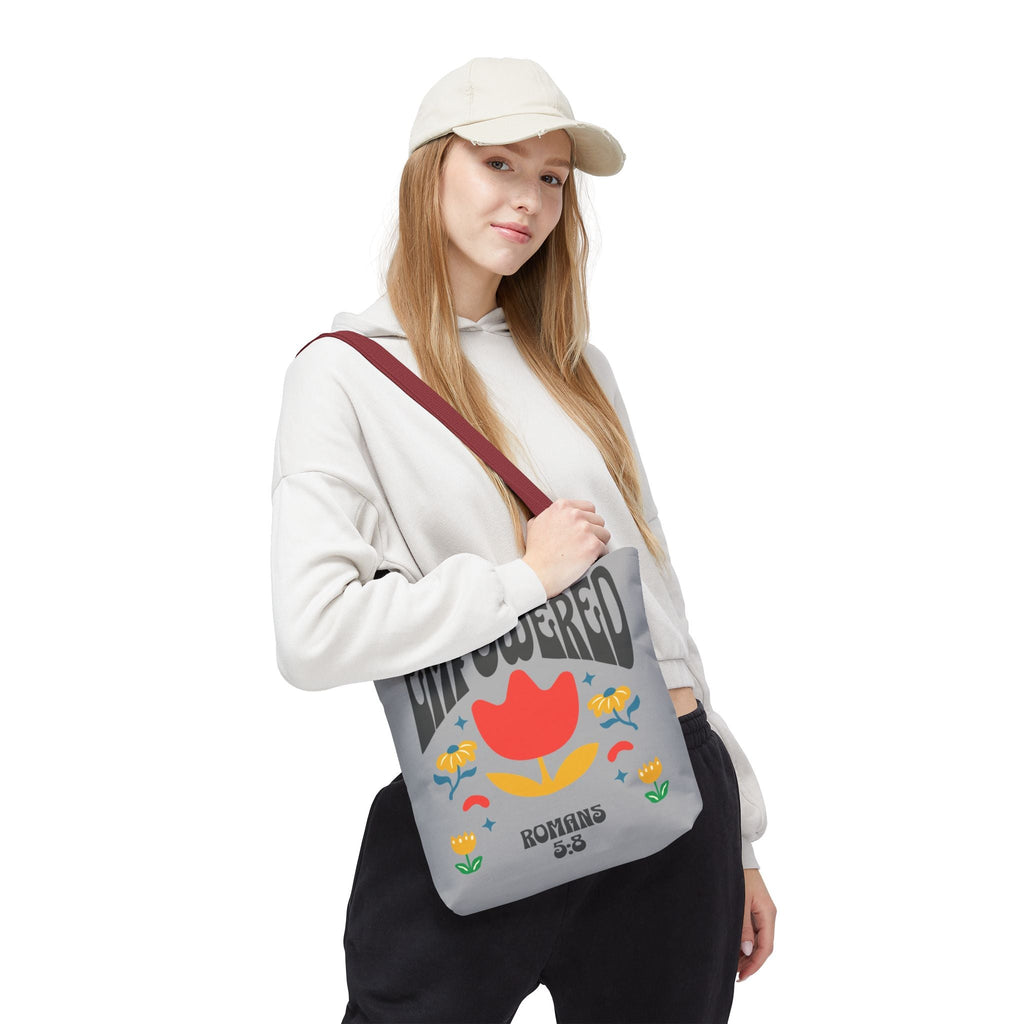 Empowered Floral Tote Bag | Inspirational Canvas Bag for Everyday | Romans 5:8 | Gift for Women, Motivational, Church, Travel | Bags – GodSpeed Threads