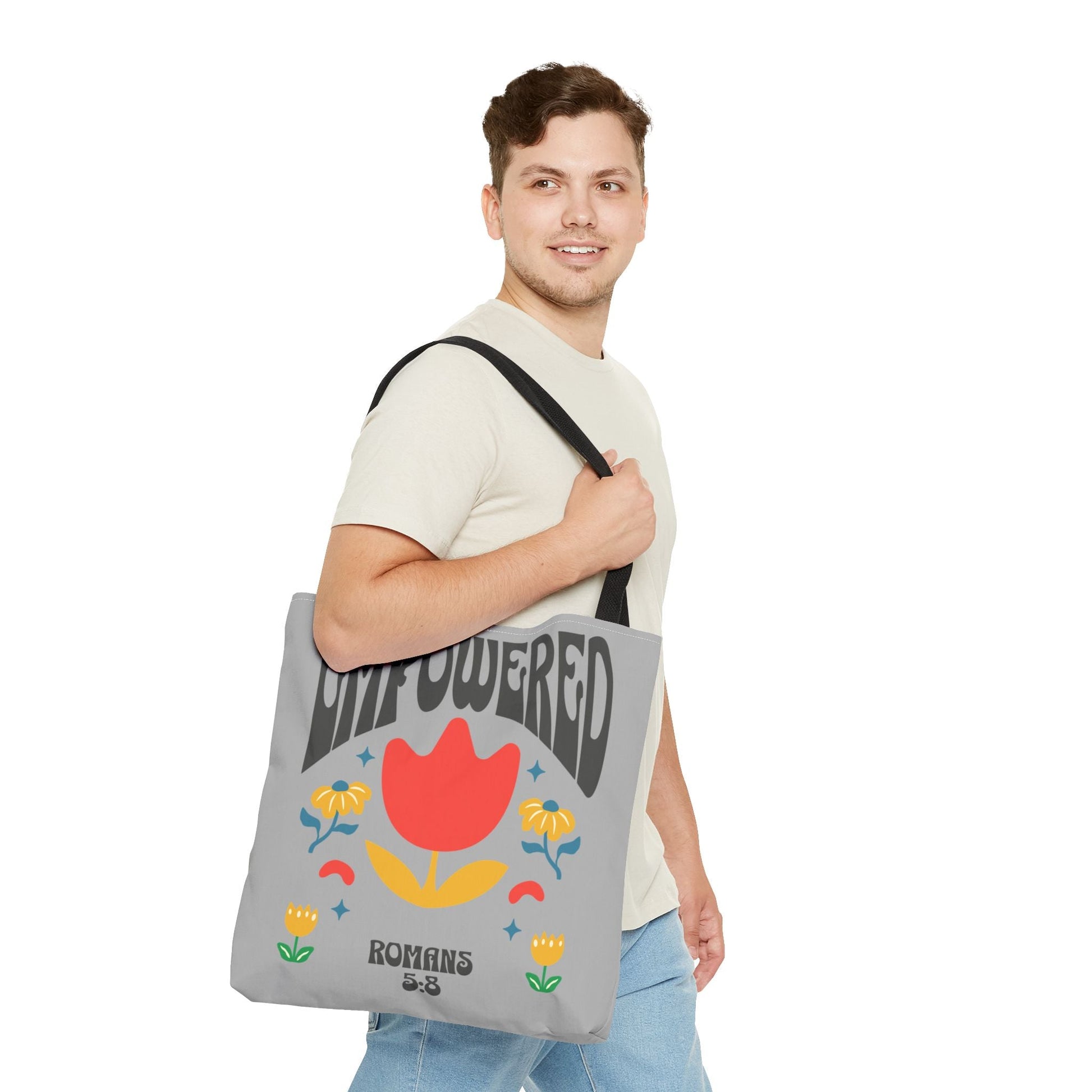 Empowered Floral Tote Bag | Inspirational Canvas Bag for Everyday | Romans 5:8 | Gift for Women, Motivational, Church, Travel | Bags – GodSpeed Threads