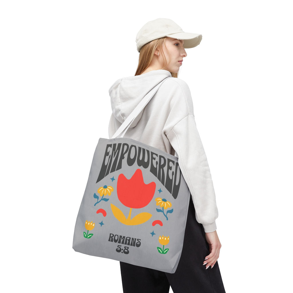 Empowered Floral Tote Bag | Inspirational Canvas Bag for Everyday | Romans 5:8 | Gift for Women, Motivational, Church, Travel | Bags – GodSpeed Threads