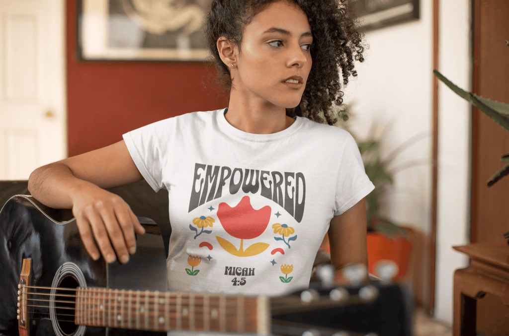 Empowered T-Shirt – Micah 4:5 Retro Floral Graphic Tee (Women’s Christian Shirt) | t-shirts – GodSpeed Threads