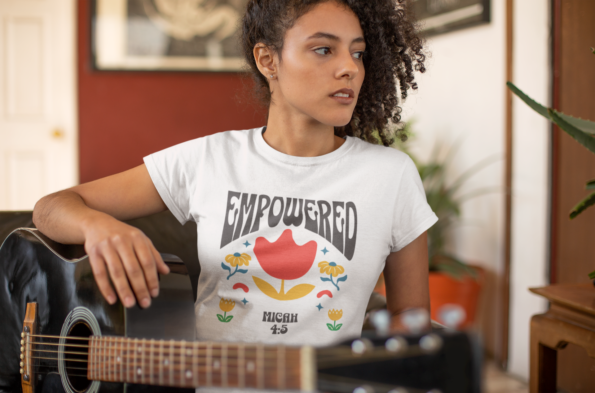 Empowered T-Shirt – Micah 4:5 Retro Floral Graphic Tee (Women’s Christian Shirt)