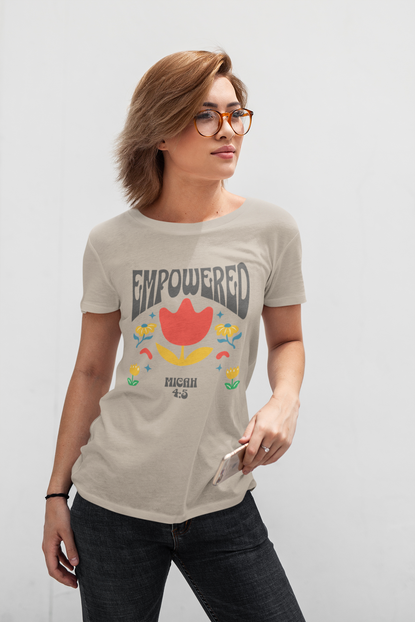 Empowered T-Shirt – Micah 4:5 Retro Floral Graphic Tee (Women’s Christian Shirt)