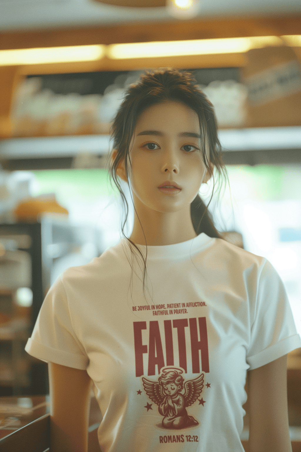 Faith Romans 12:12 Christian T-Shirt – Inspirational Angel Design | – GodSpeed Threads