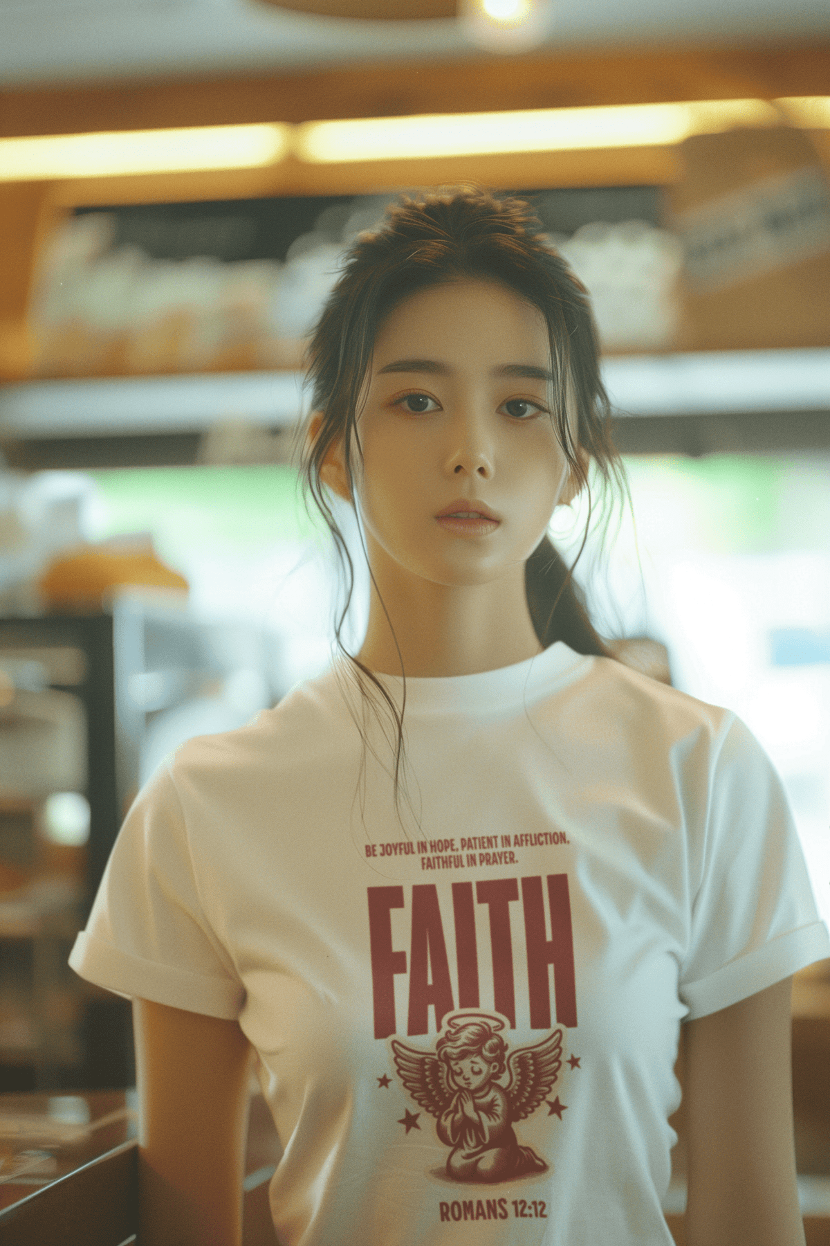 Faith Romans 12:12 Christian T-Shirt – Inspirational Angel Design | – GodSpeed Threads