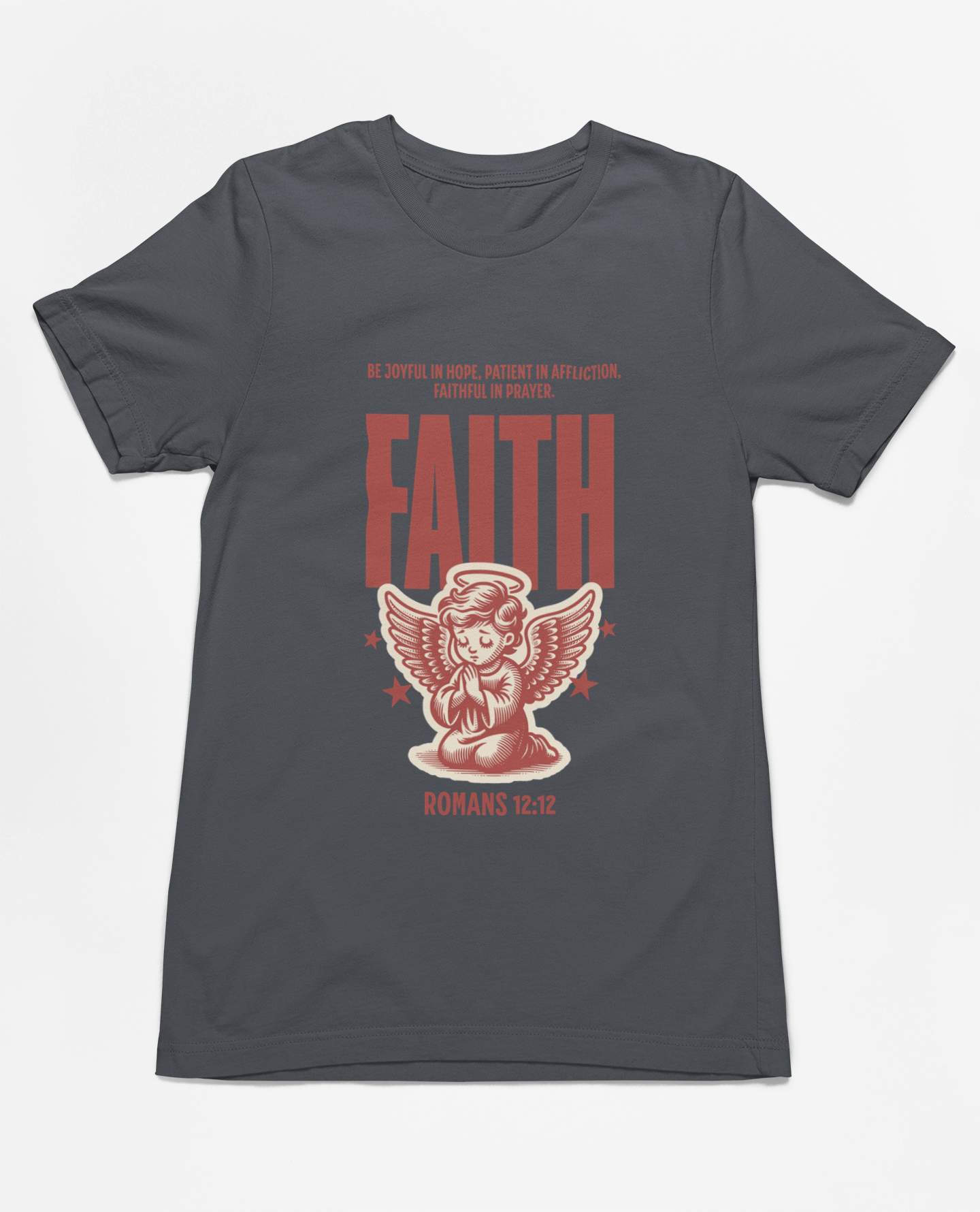 Faith Romans 12:12 Christian T-Shirt – Inspirational Angel Design | – GodSpeed Threads