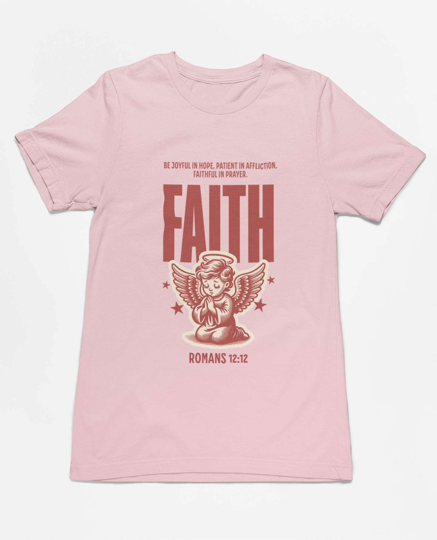 Faith Romans 12:12 Christian T-Shirt – Inspirational Angel Design | – GodSpeed Threads