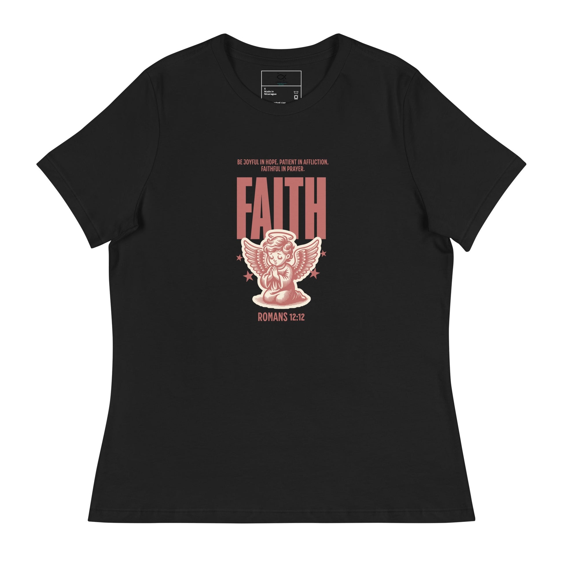 Faith Romans 12:12 Christian T-Shirt – Inspirational Angel Design | – GodSpeed Threads