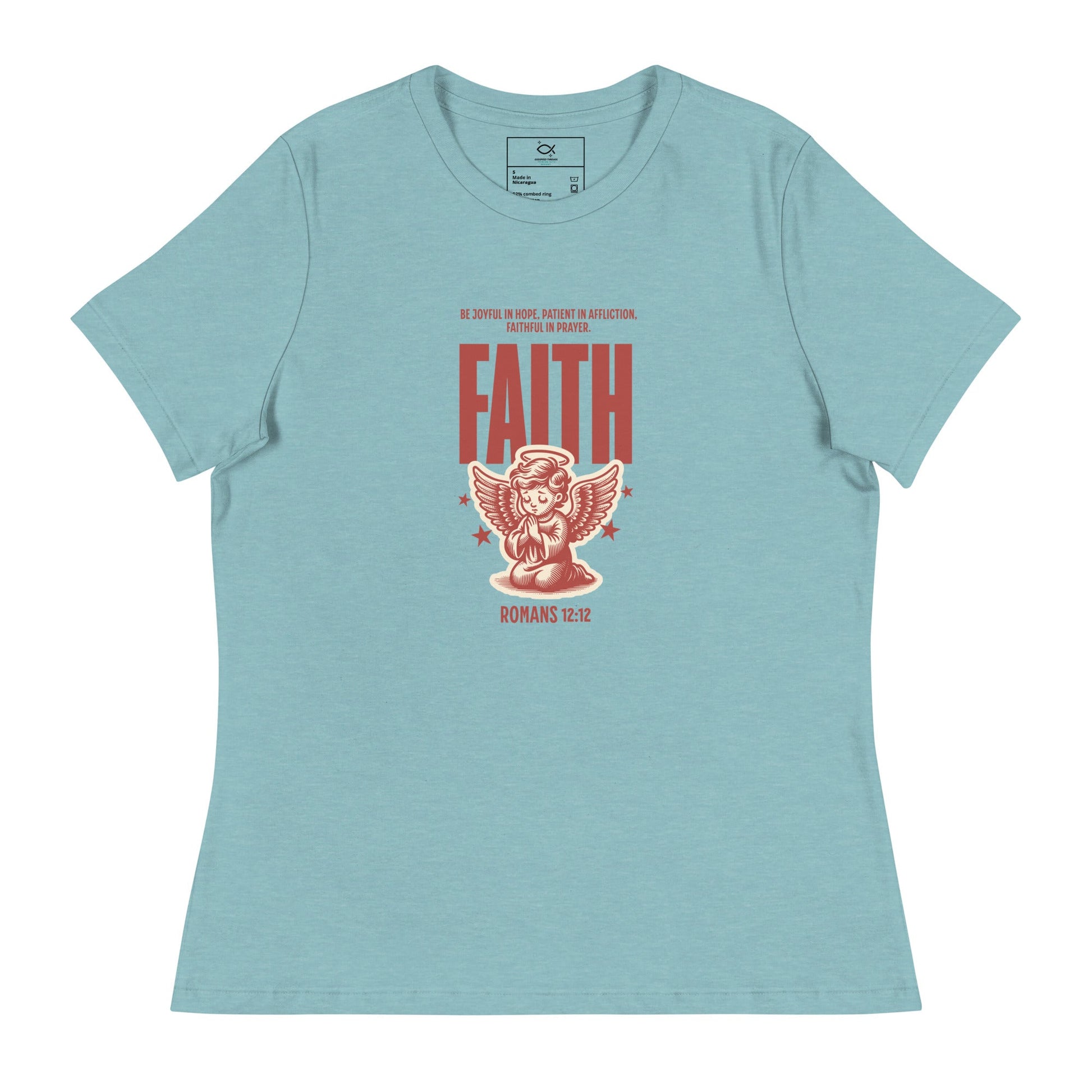 Faith Romans 12:12 Christian T-Shirt – Inspirational Angel Design | – GodSpeed Threads